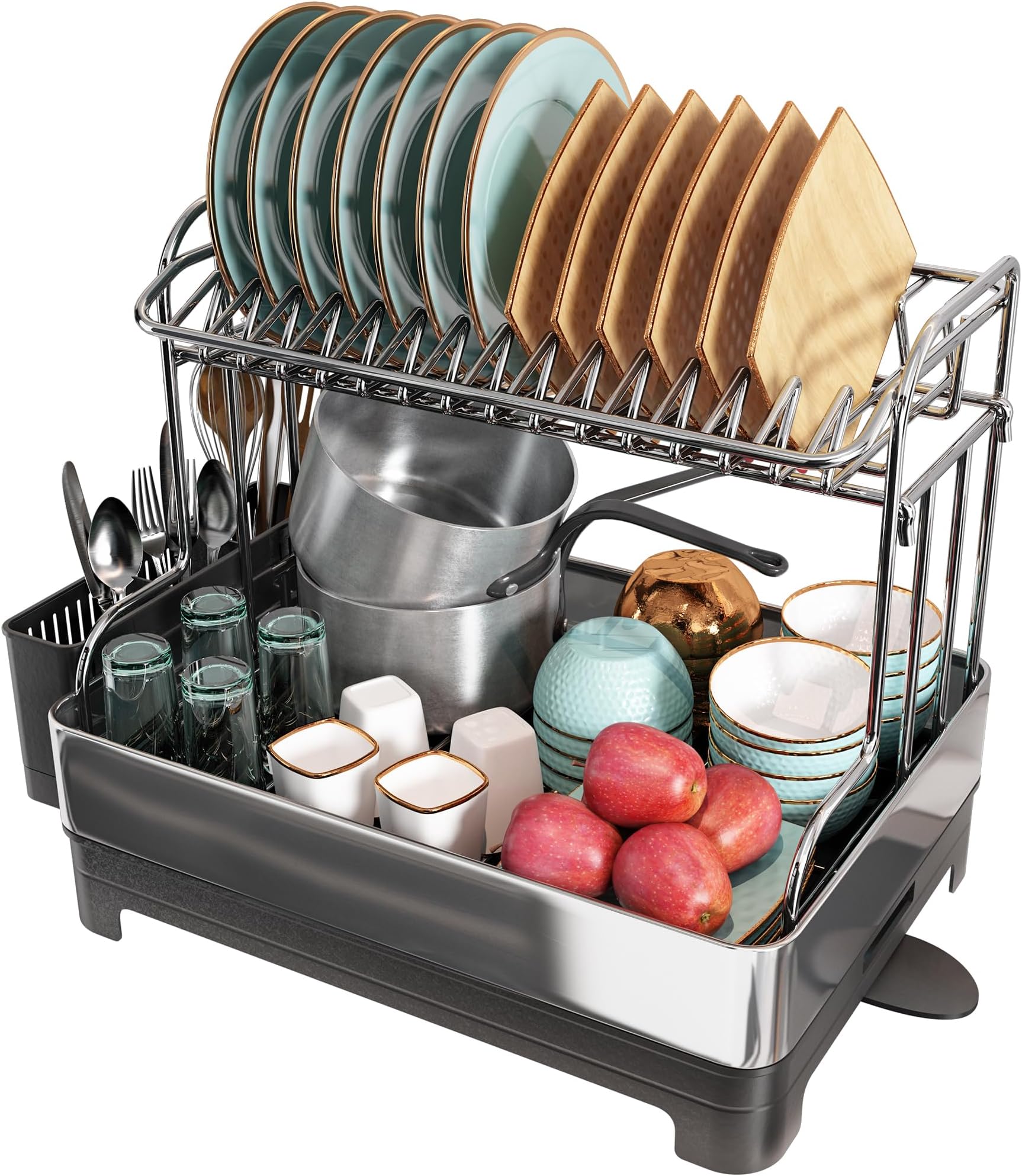 BOOSINY Large 304 Stainless Steel Dish Drainer Drying Rack with Drainboard