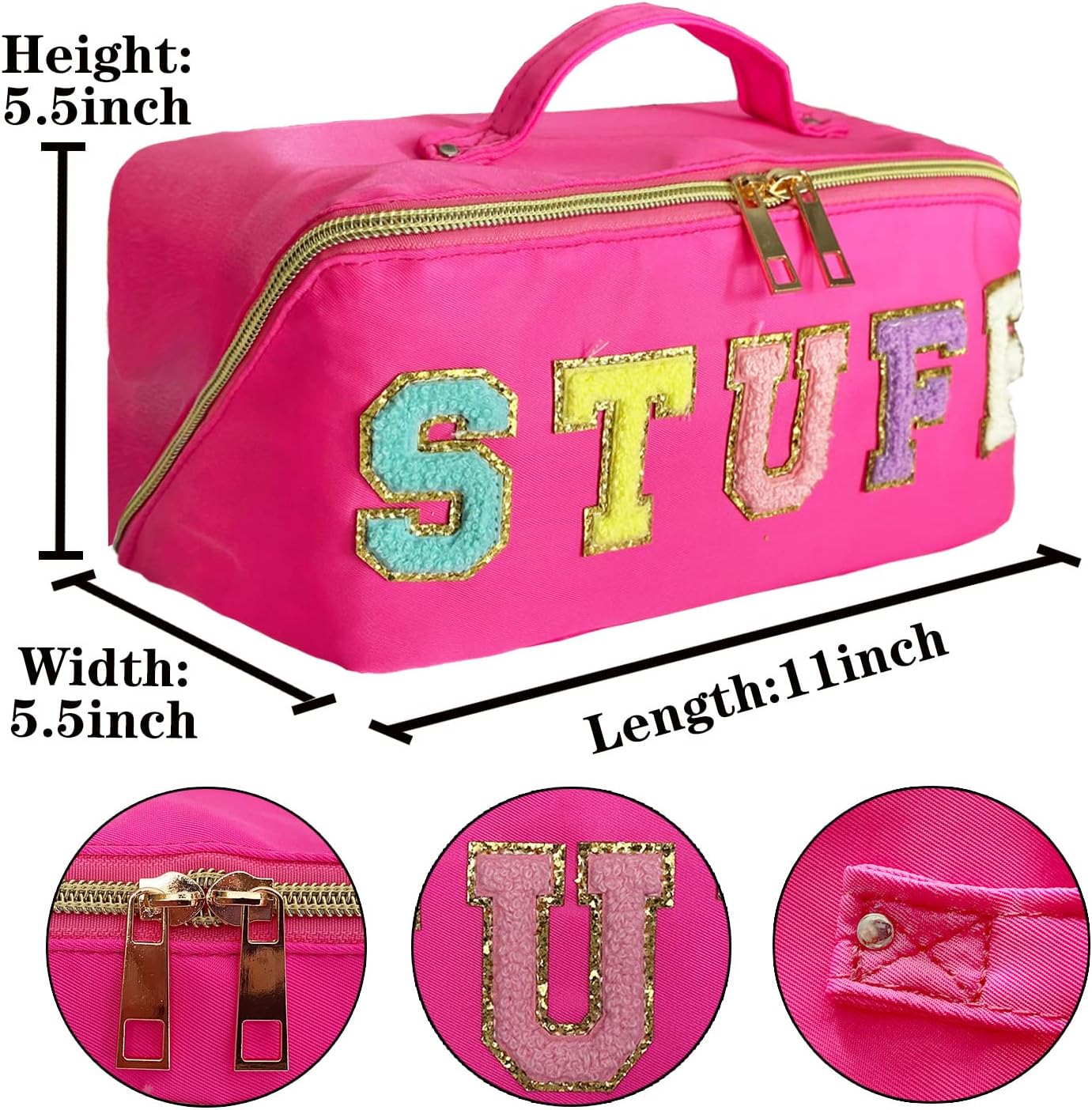 Preppy Bag Stoney Clover Makeup Bag Nylon Cosmetic Bag Stuff Makeup Bag Chenille Letter Pouch Stuff Pouch Rose Red - Image 6
