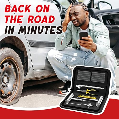 Miniatura 7 de DIYSELF Kit de reparación de neumáticos de 45 piezas, kit de tapones para neumáticos, kit de parches para neumáticos de servicio pesado, kit