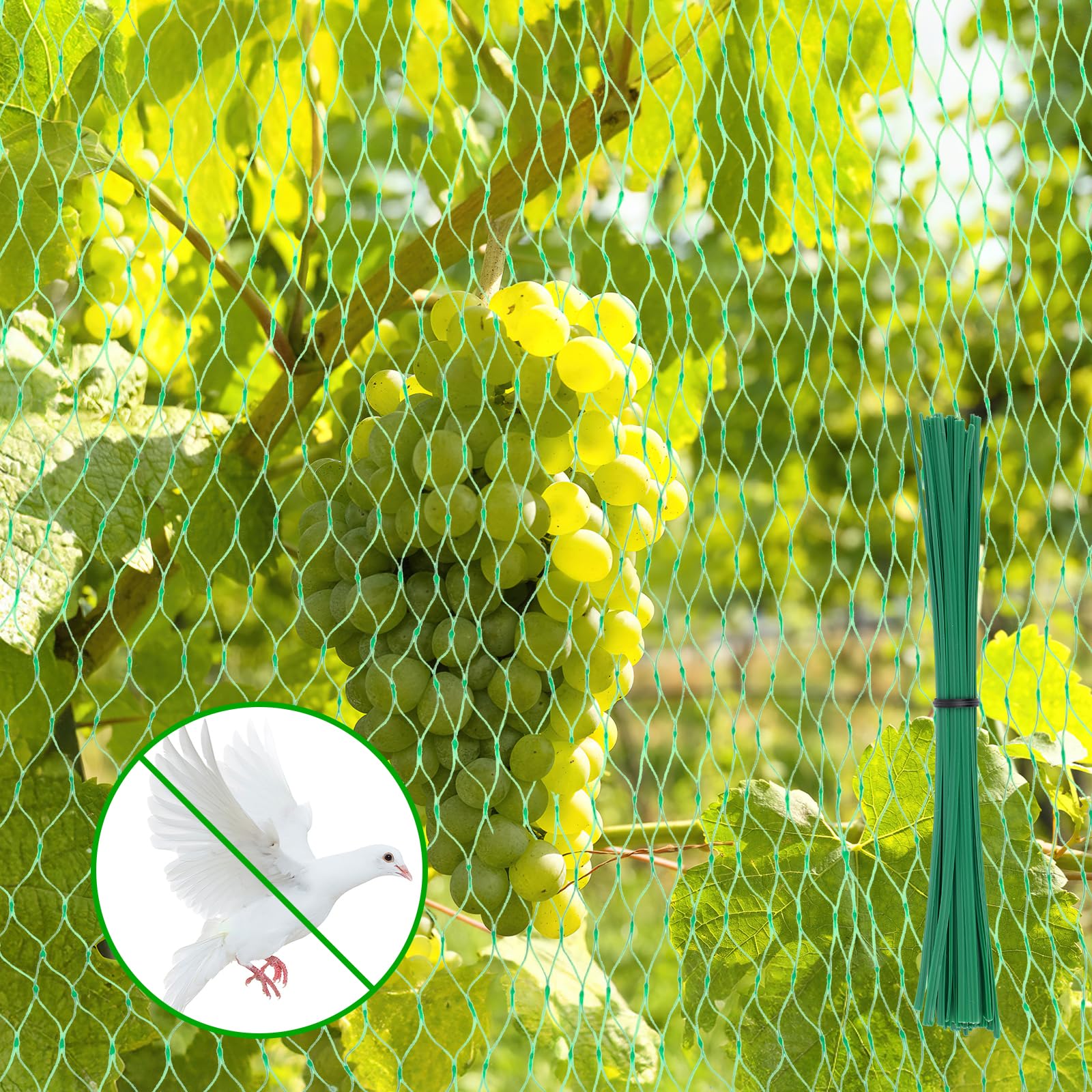 Vogelschutznetz, Vogelnetz Engmaschig 2x3m, Taubennetz Balkon mit 50 Kabelbinder, Teichnetz Laubnetz Grün, Gartennetz Obstbaumnetz für Garten, Balkon oder Teich, Obstbäume Erdbeer Kirschenbaum