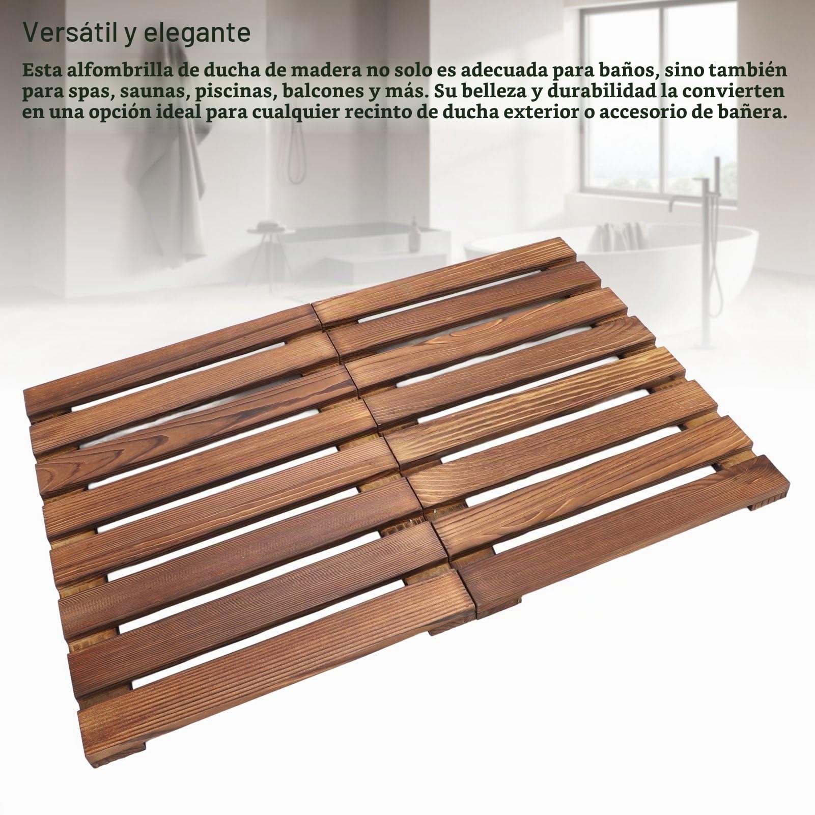 Alfombra de Ducha, Cubierta de Madera para Bañera, Alfombra de Ducha Plegable, 59 X 41,2 Cm, Versátil para Uso Interior y Exterior, Alfombra para Ducha y Sauna