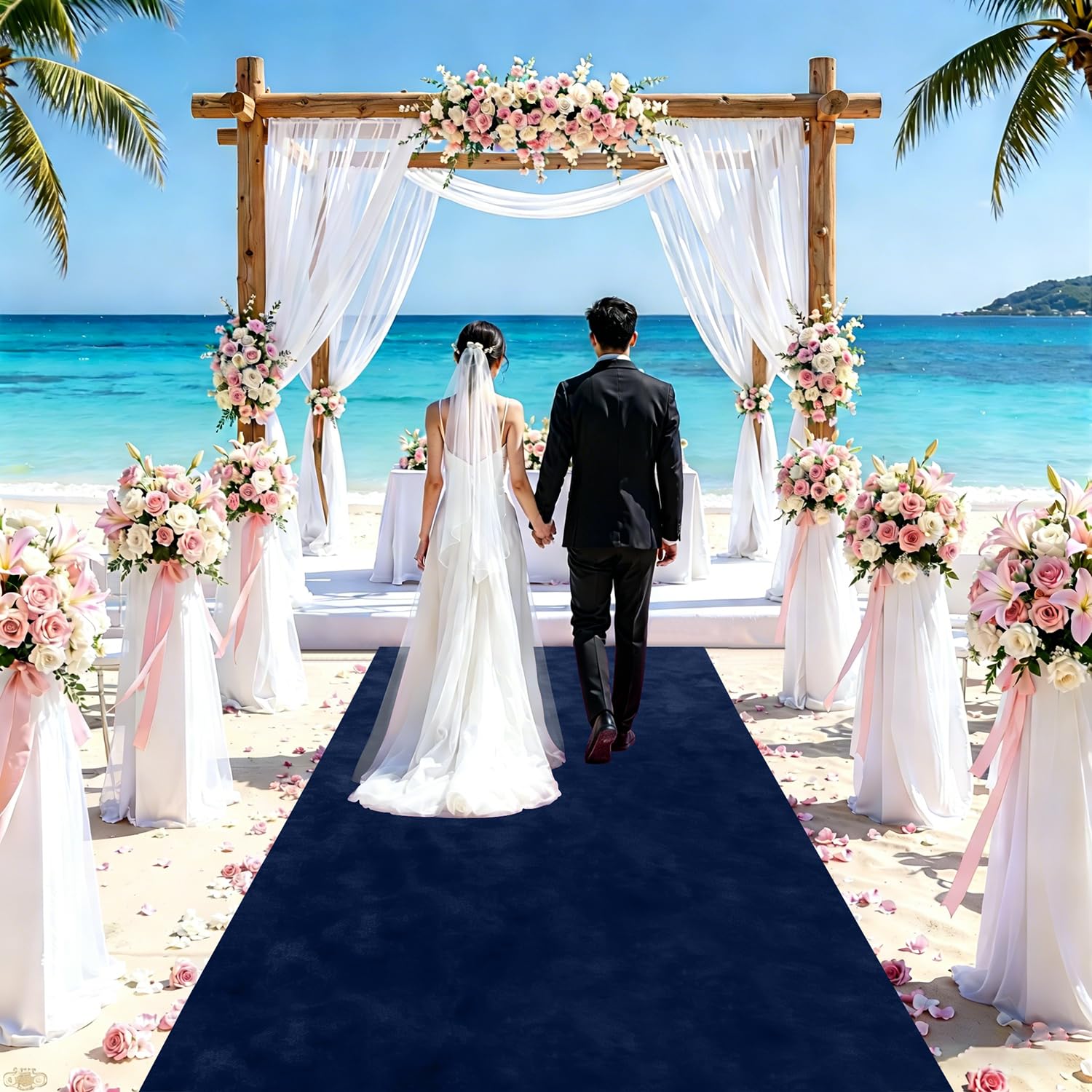 FUHSY Navy Blue Aisle Decorations for Wedding Ceremony 4FT Wide Aisle Runner 25FT Long Wedding Aisle Runners Velvet Fabric Linen Carpet Runner with Carpet Tapes Church Carpet Rug for Beach Outdoors