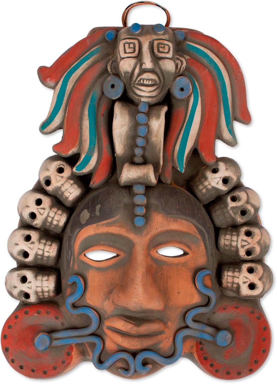 NOVICA Artisan Handmade Ceramic Mask Mexican Aztec with Skulls Earthtone Mexico Masks Archaeological Cultural [13in H x 10in W x 2.8in D] ' Honoring Death'