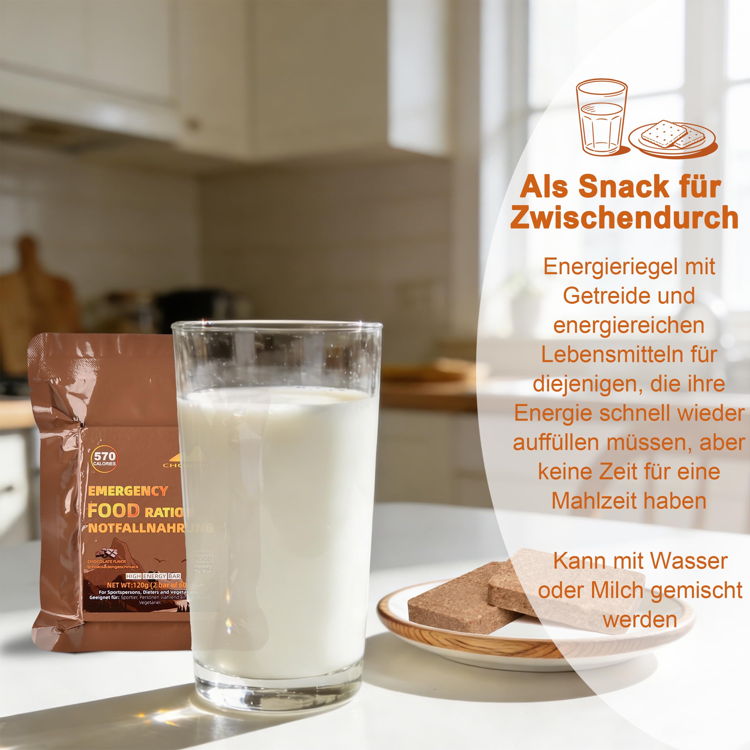 Notfallnahrung - Schokoladengeschmack Notfallvorräte, 6840 kcal Notnahrung, Lange Haltbarkeit Notration, für Trekking, Wandern, Bergsteigen und im Notfall, 12 Stück
