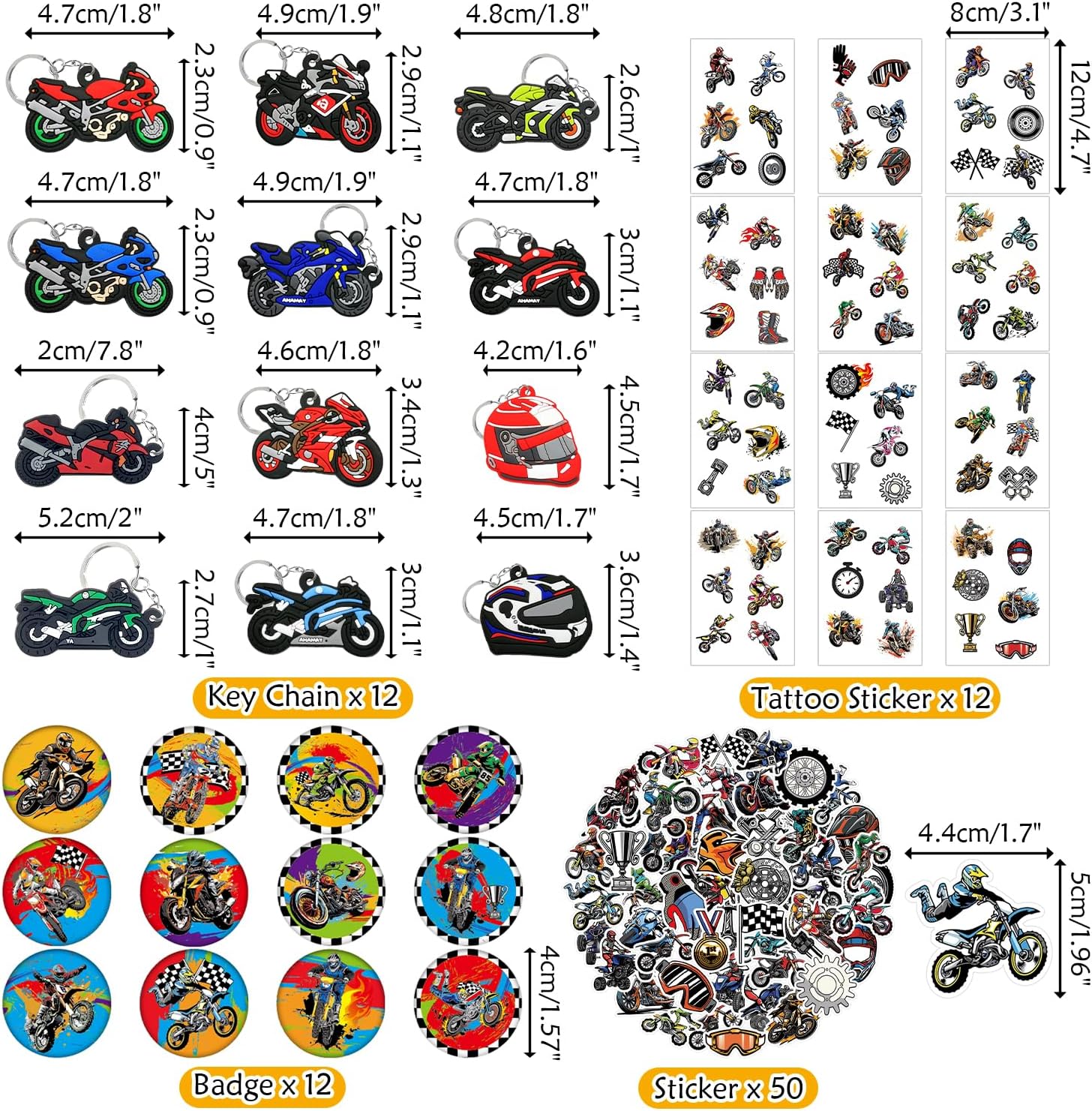 Dirt Bike Party Favor Supplies, Including Gift Bag Tattoo Stickers Badge Slap Bracelets Silicone Wristbands DIY Stickers Keychain, for Motorcycle Theme Party Club Gift Boy Birthday Party Fillers
