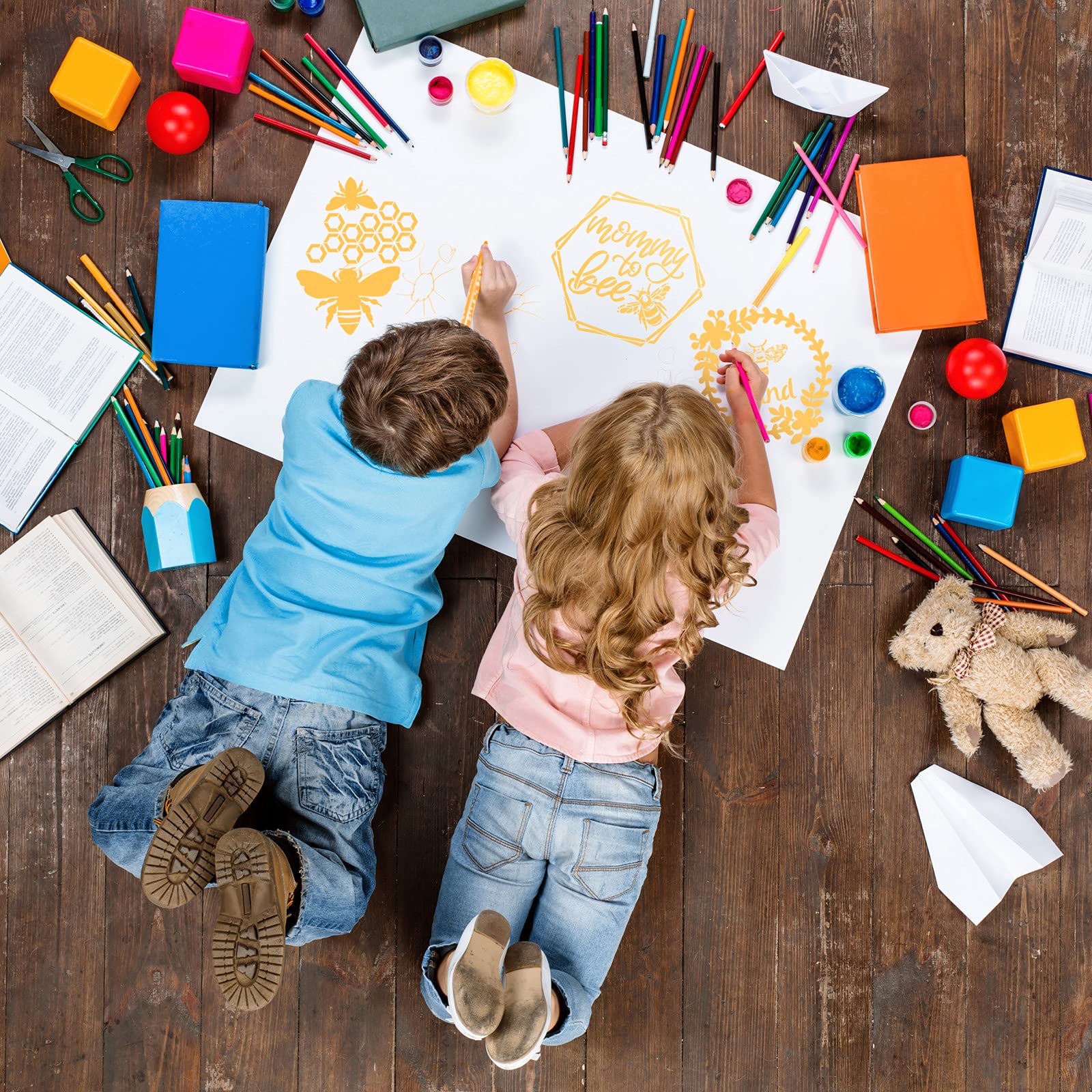 Tenare 12 Pieces Bee Honeycomb Stencil Template Reusable Honeycomb Honey DIY Bee Sweet Template Welcome to Our Stencils for DIY Craft on Wood Wall Home, 6 x 6 Inch - Image 5