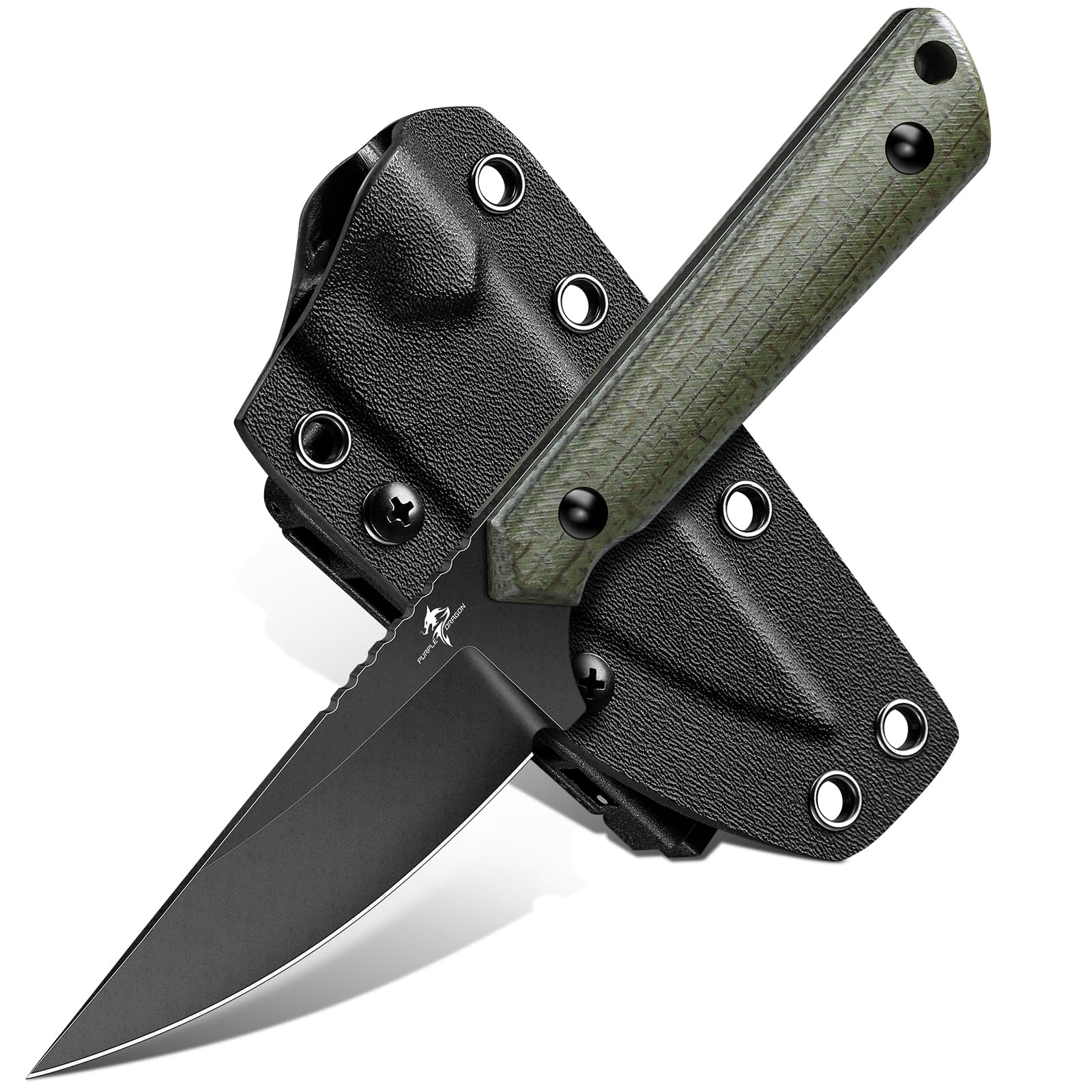Purple Dragon Outdoor Messer D2 Stahl Klinge und Grün G10 Griff | Feststehendes Messer Full Tang Survival Messer mit Kydex-Scheide für Camping & Bushcraft - Leichtes Geschenk für Männer