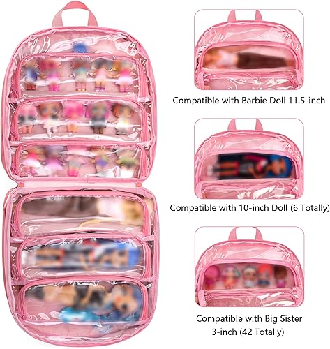 Miniatura 3 de LoDrid Mochila de transporte compatible con LOL Surprise Dolls All estuche de almacenamiento con 6 bolsillos transparentes para organizador y