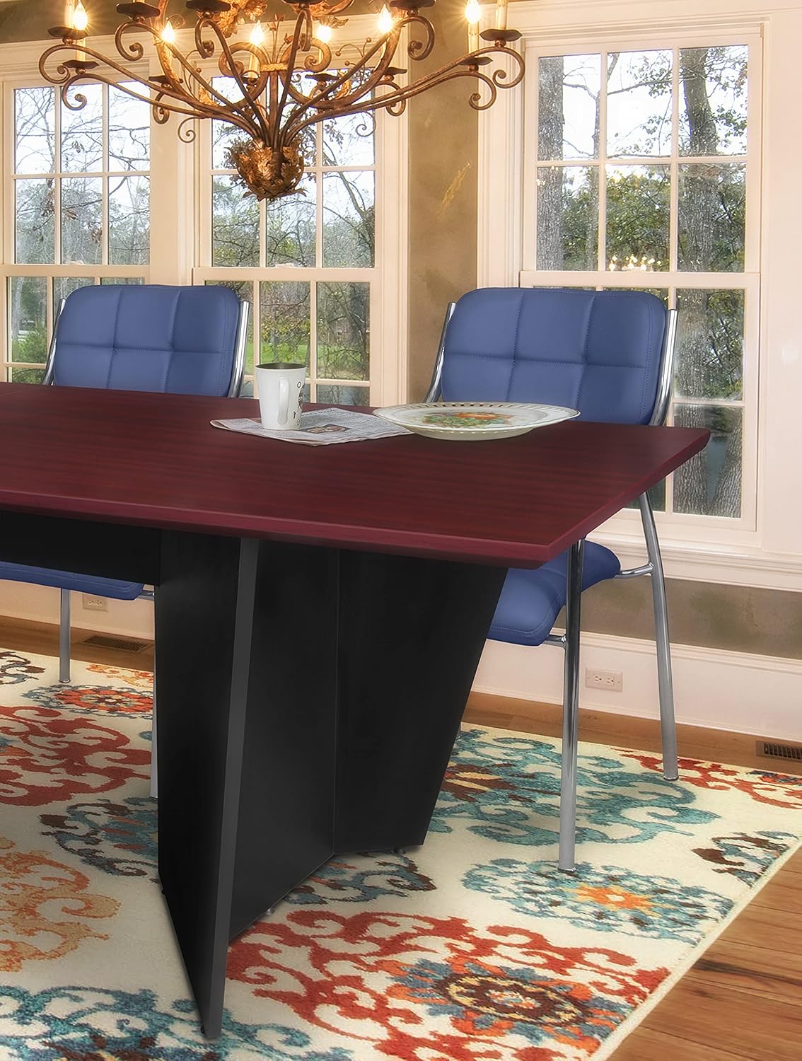 Regency Conference Room Table, 10 ft, Mahogany/Black : Office Products