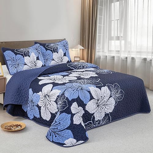 Miniatura 141 de DJY Juego de edredón de 3 piezas, tamaño Queen, con patrón floral amarillo, elegante colcha bohemia con 2 fundas de almohada, juego de ropa de cama