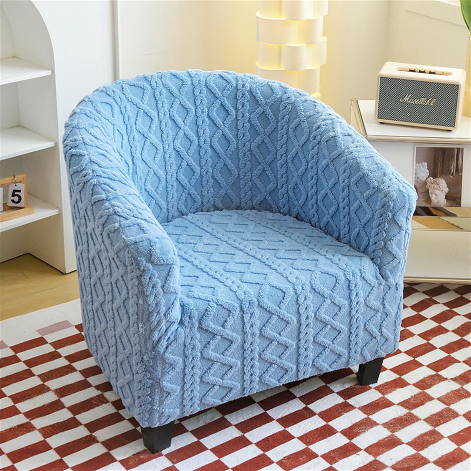 Hearda Plush Jacquard Tub Chair Covers 1 Piece, Tub Chair Cover Stretch Tub Chair Slipcover Soft Breathable Elastic Tub Chair Armchair Cover Club Chair Cover Washable for Dining Living (Blue)