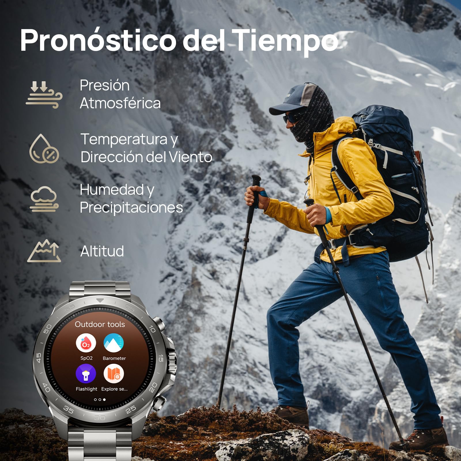 Mibro GS Explorer S TI Reloj Inteligente para Correr con GPS, Smartwatch con Impermeable 10ATM, Bisel Titanium, Llamadas Bluetooth, Altímetro, Barómetro, Brújula, para Android iOS (Correa de Titanio)