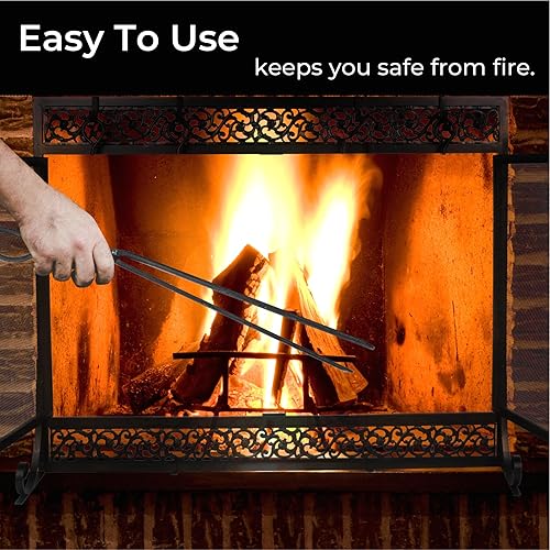 Miniatura 6 de Pantalla de chimenea de metal de 39 x 31 pulgadas, protector de chispas de dos puertas, diseño decorativo de desplazamiento adecuado para estufa de