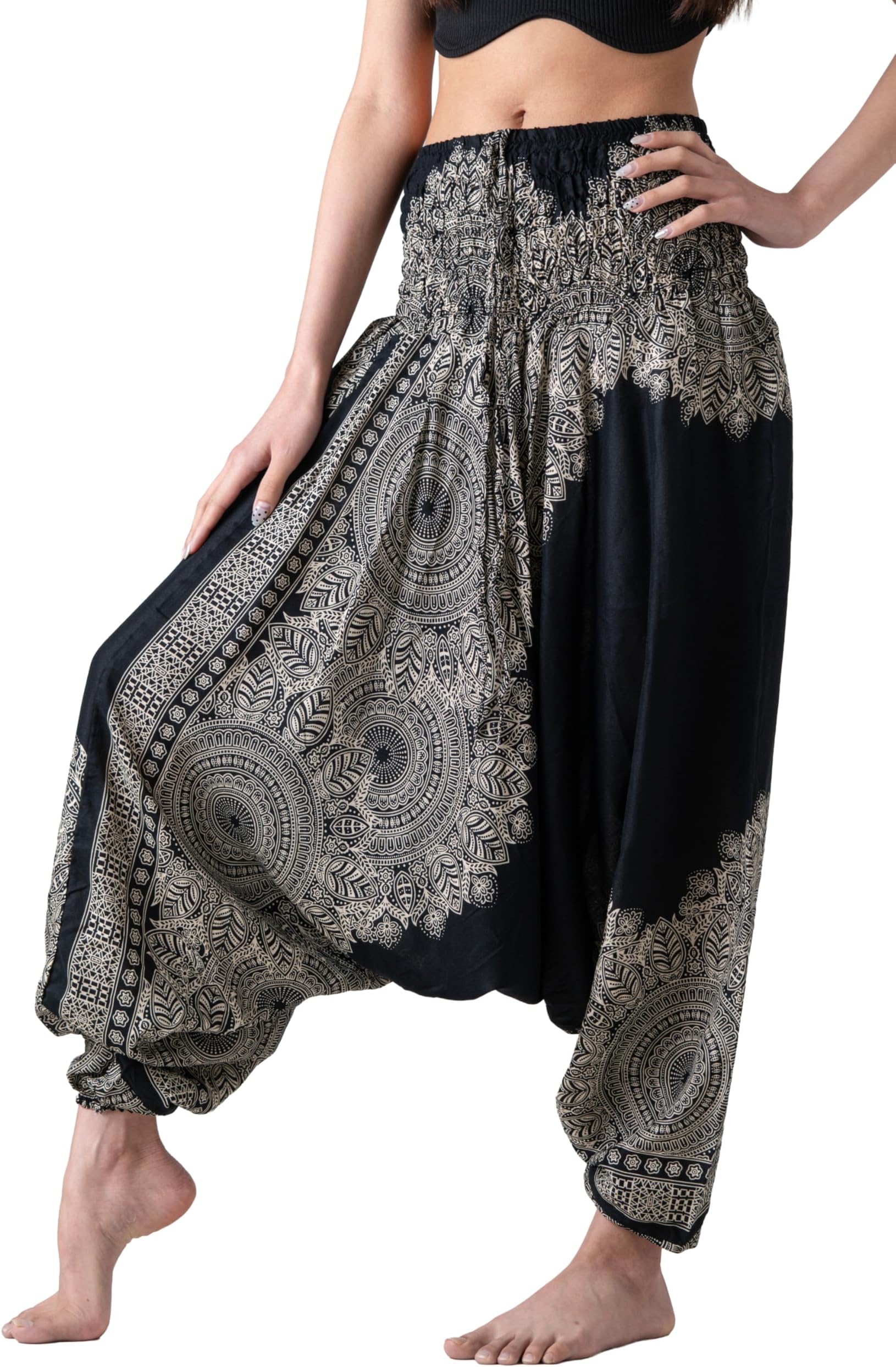 Harem Pants Women's Hippie Bohemian Yoga Boho Pants (Hippierose Black, One Size)