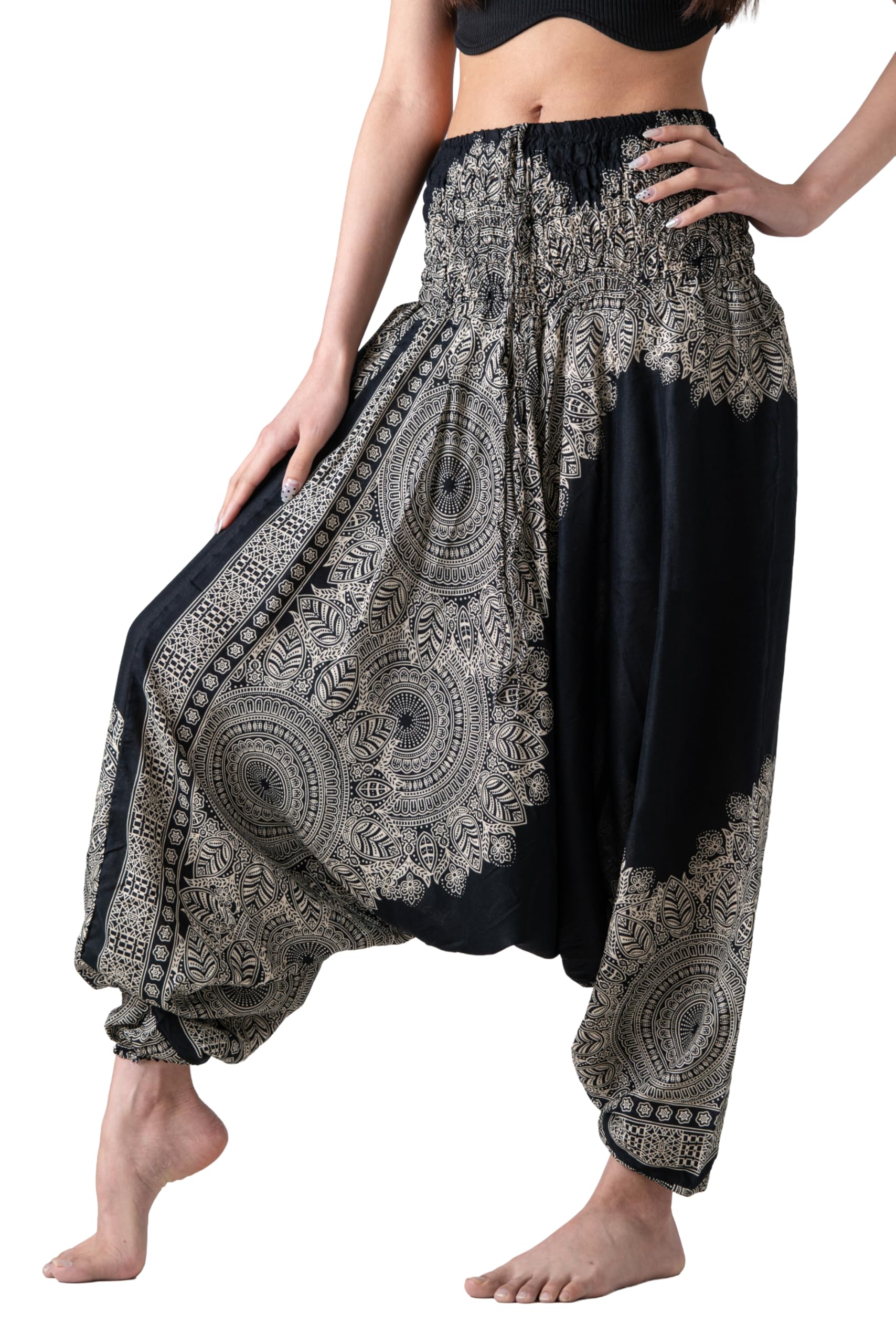 Harem Pants Women's Hippie Bohemian Yoga Boho Pants (Hippierose Black, One Size)