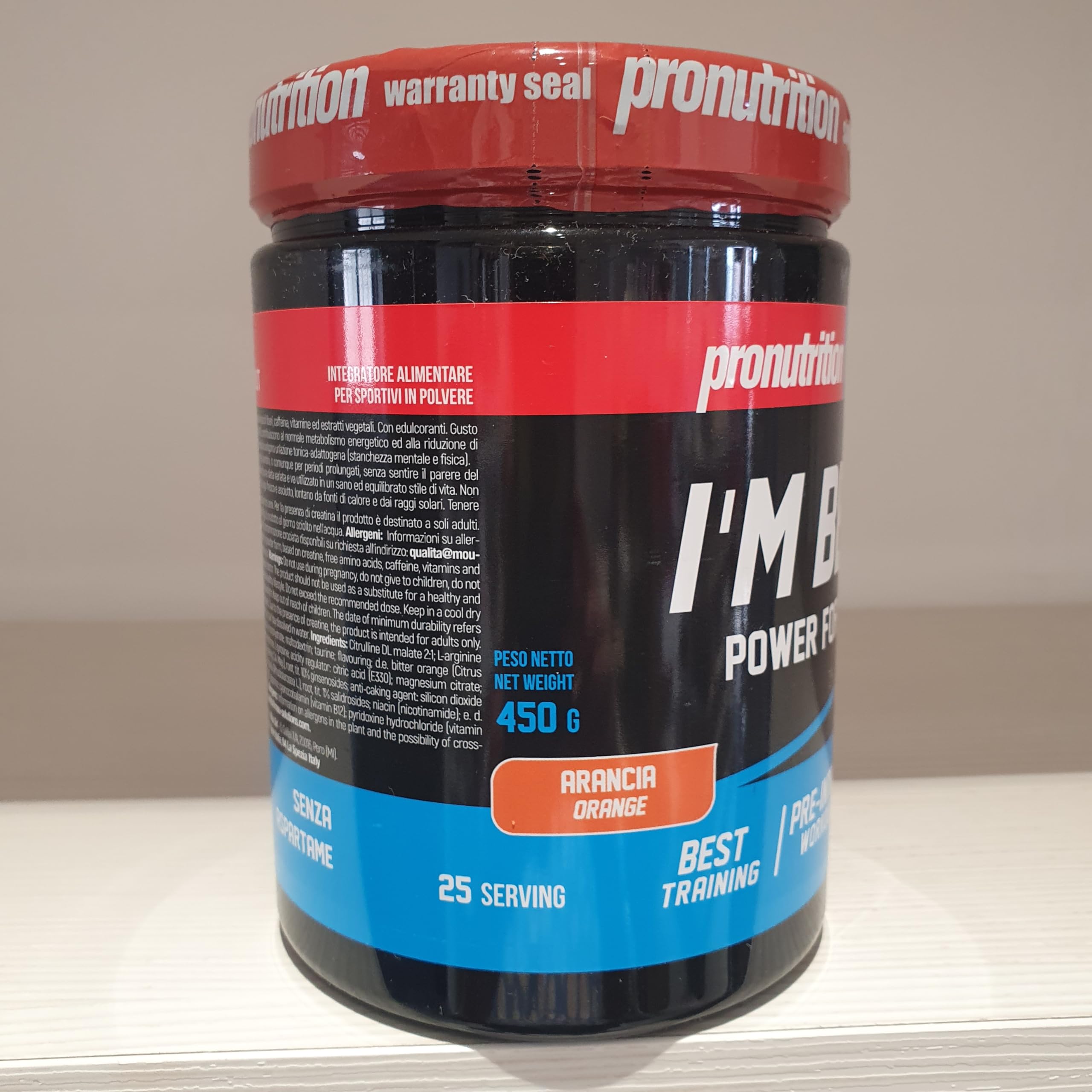 Pronutrition I'M BEST POWER FORMULA - PRE-INTRA WORKOUT - 450gr - GUSTO ARANCIA - INTEGRATORE ALIMENTARE AD ALTA CONCENTRAZIONE DEI PRINCIPI ATTIVI