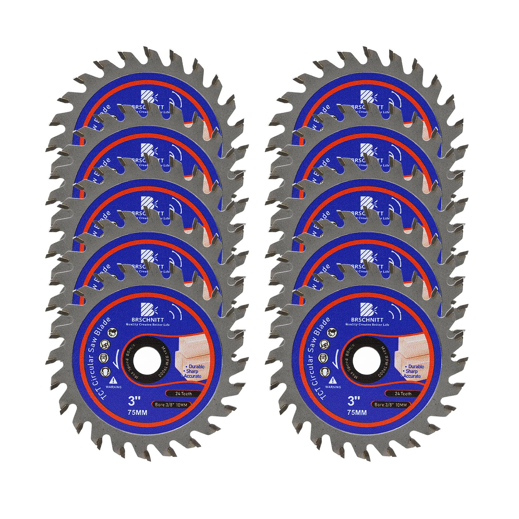 Hoja de sierra circular compacta de carburo de 3 pulgadas 24T – BRSCHNITT Wood Cutting Saw Blade Arbor: 10 mm para madera de corte general, plástico, PCV, acrílico y materiales compuestos (10