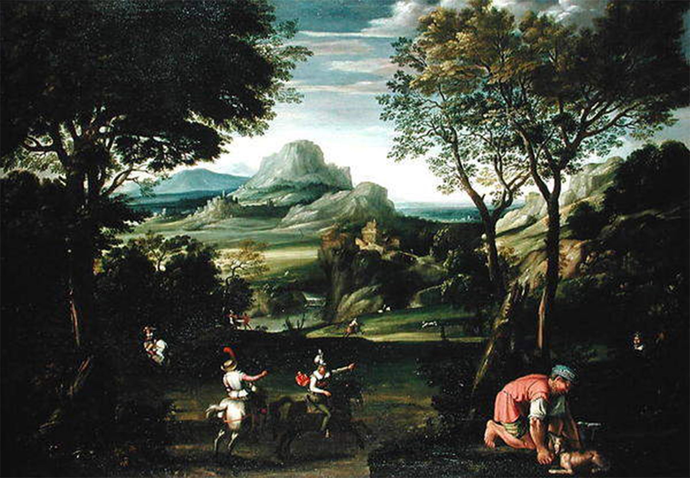 SERENDIPITP Abstract Painting Mural Print Picture Wall Decor Painting Landscape with Boats or Landscape with Hunting Scene by Domenichino Vintage Wall Artwork for Home Decor 60x90cm
