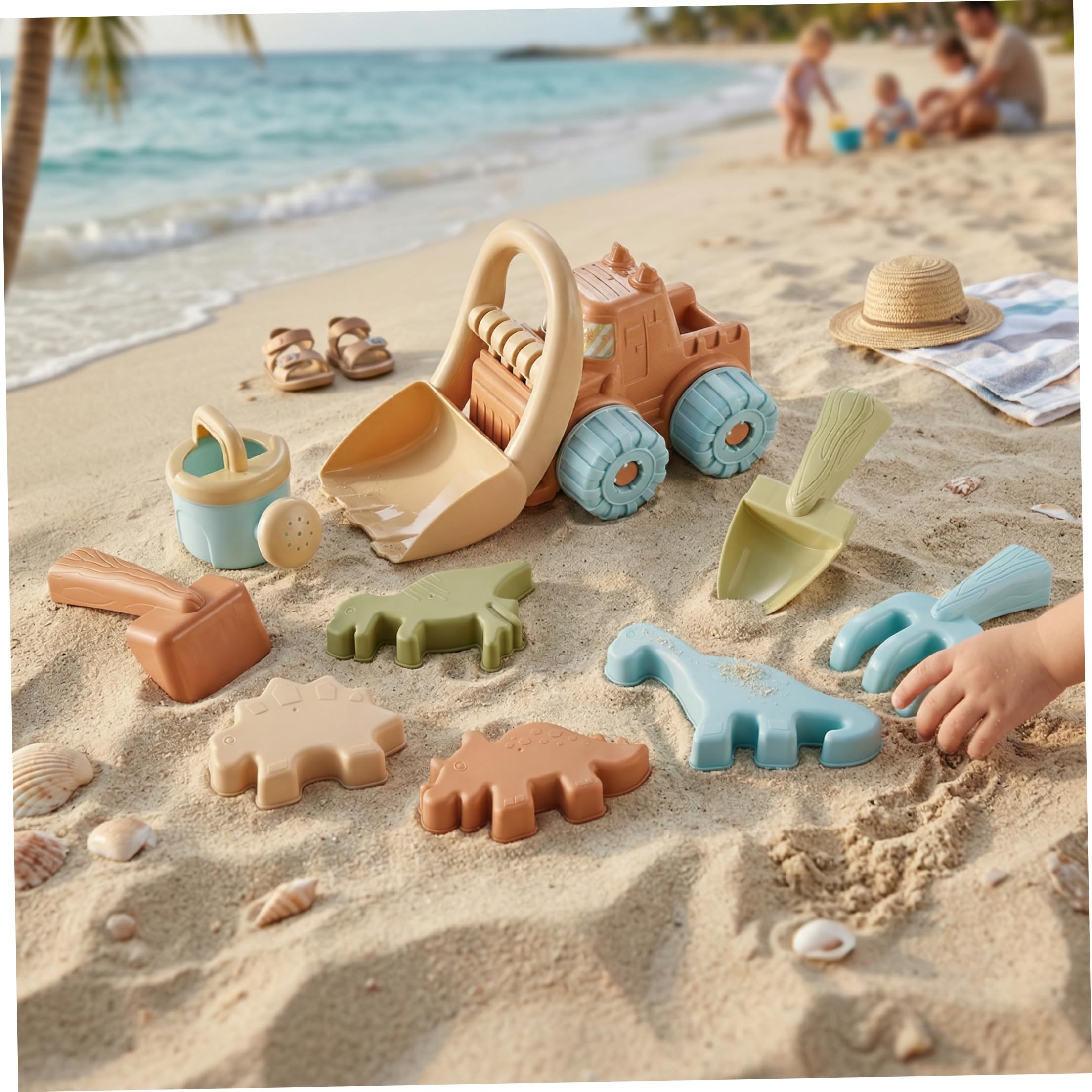 Strandspielzeug-Set, 10-teilig, Strandspielzeug für Kleinkinder, Sandwerkzeug mit Muldenkipper und Formen, Spielzeugset für Kinder im Freien, Sandkasten und Spielen