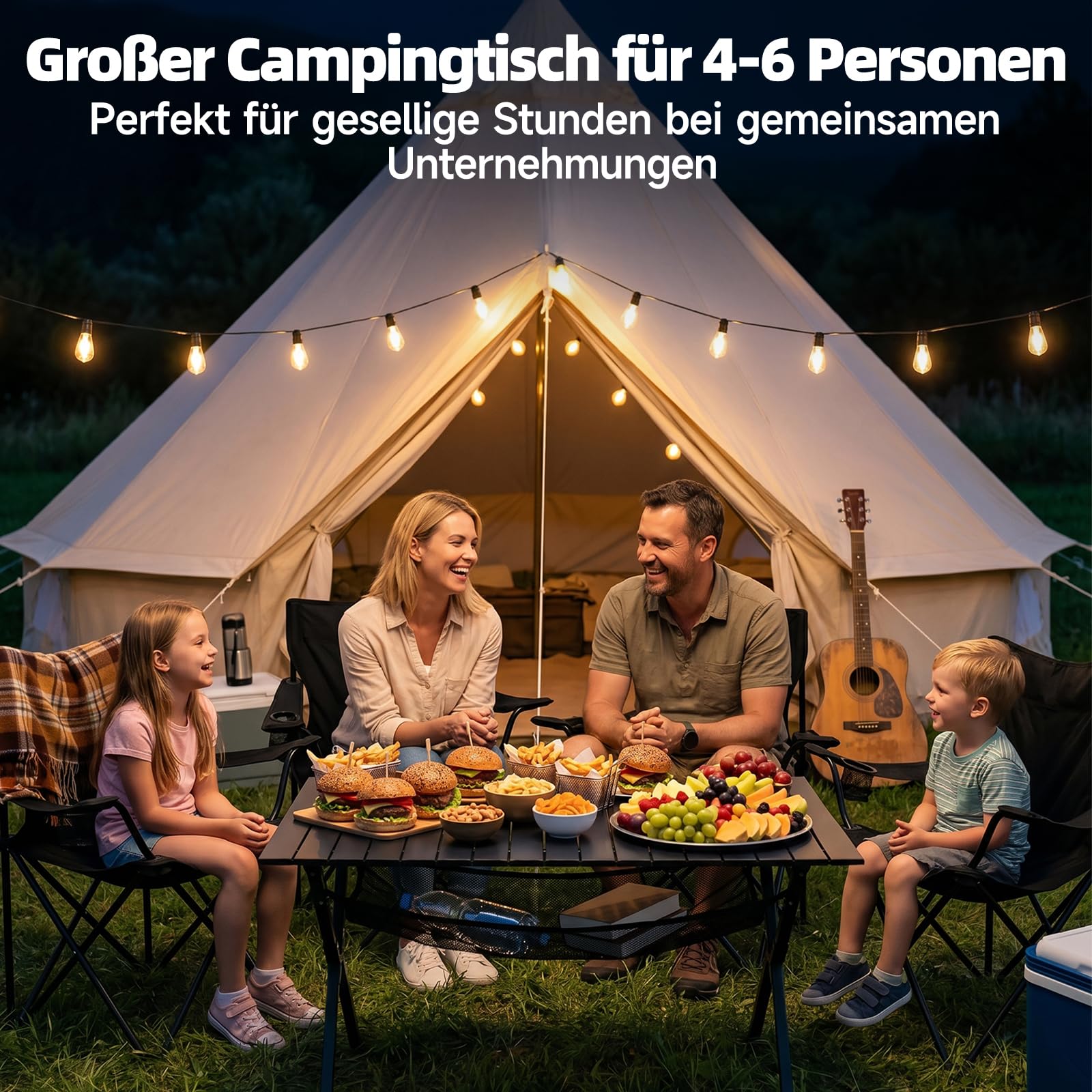 HAUSPROFI Campingtisch Klappbar 120x70x70cm Groß für 4-6 Personen, Klapptisch Aluminium 100 kg Belastbar, Falttisch mit Tragetasche, Outdoortisch Tragbar für Camping Picknick Garten Balkon, Schwarz