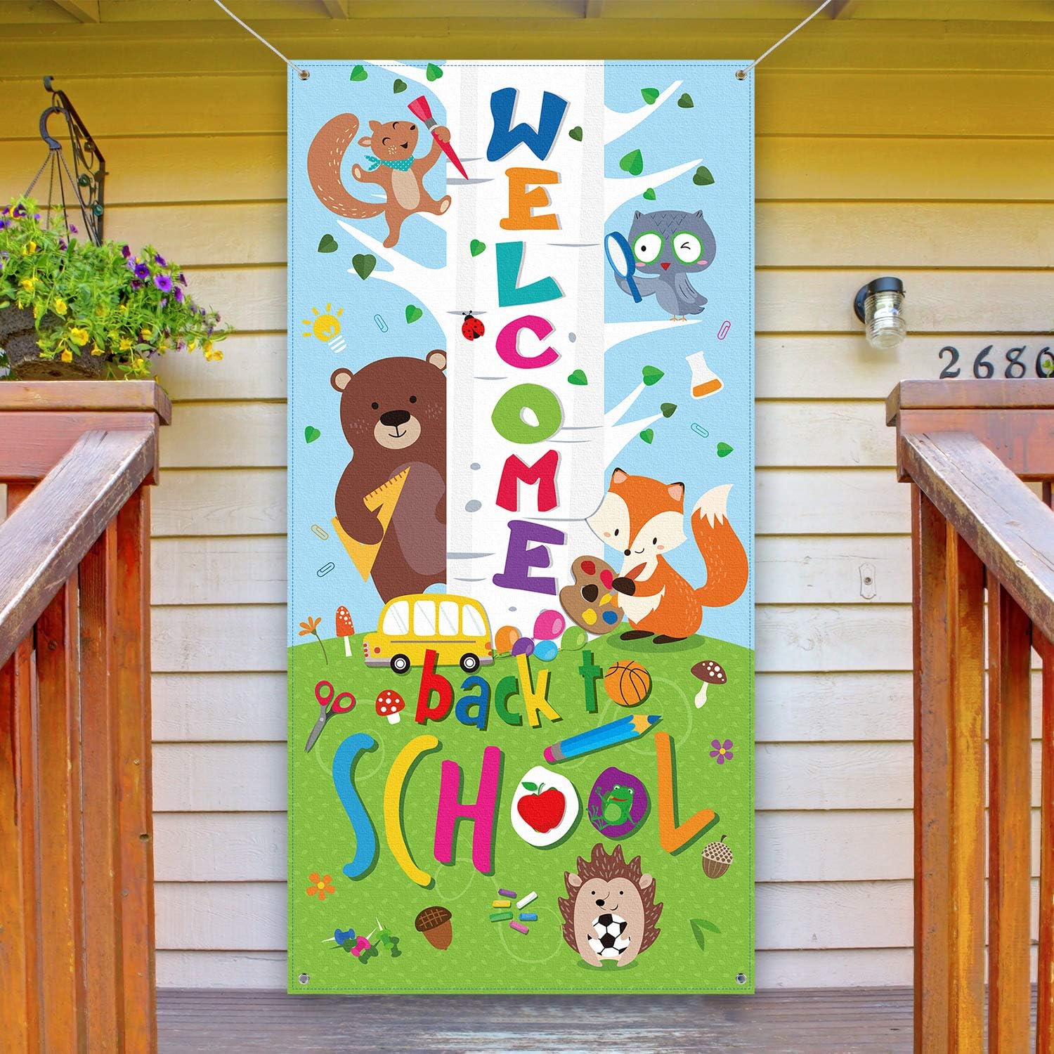 Welcome Back To School Door Cover, Large Fabric First Day of School Backdrop Back To School Door Banner Photo Booth Background with Rope for Classroom School Party Decorations Supplies