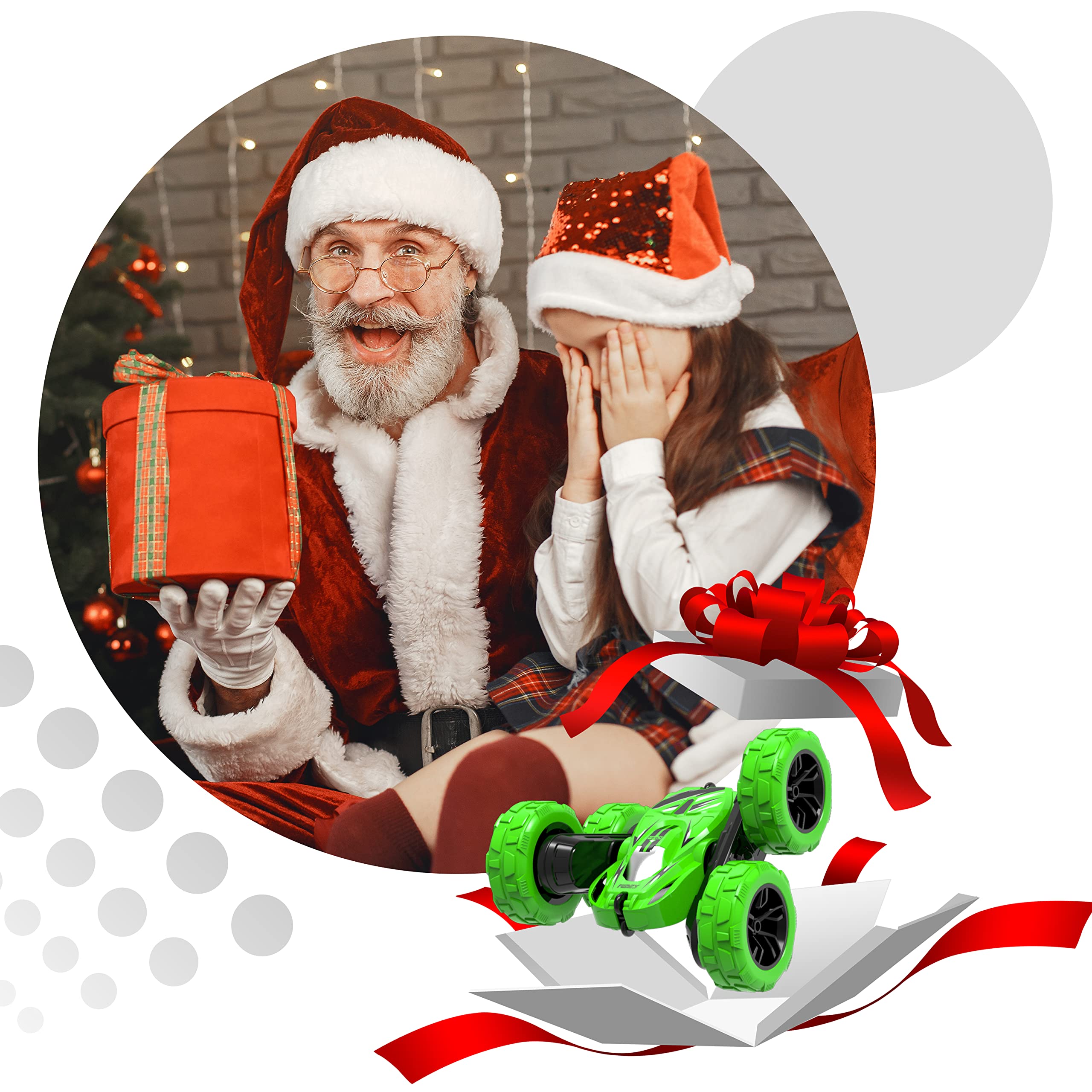 STEMTRON RC Stunt Car 2.4Ghz 4WD Remote Control Car Double Sided 360°Rotating RC Excavator with Lights Construction Vehicle Truck Outdoor Indoor Toys Gifts for Boys Girls