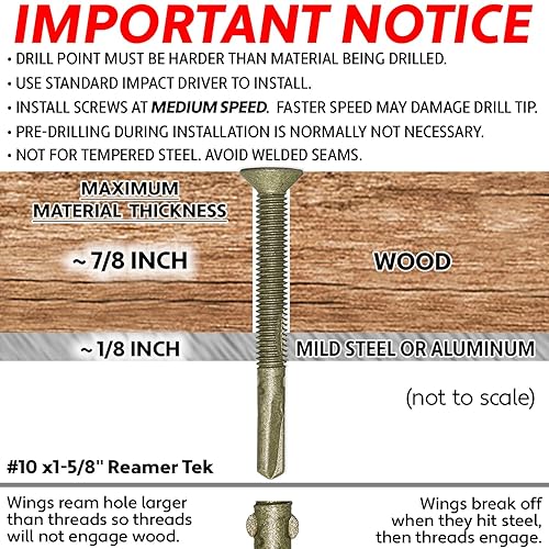 Miniatura 4 de Tornillos Tek TorxStar Head Autoperforantes de madera a metal #12x2-12" - 1 libra (aproximadamente 50 tornillos Tek) - Tornillos Tek para