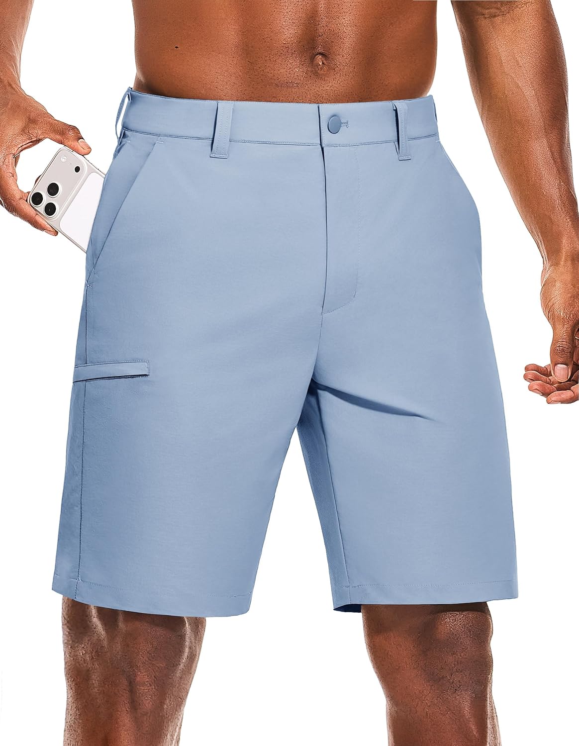 PULI Men's Golf Shorts Stretch Casual Dress 10 Inch Inseam Lightweight Quick Dry Waterproof Hiking Shorts with Pockets