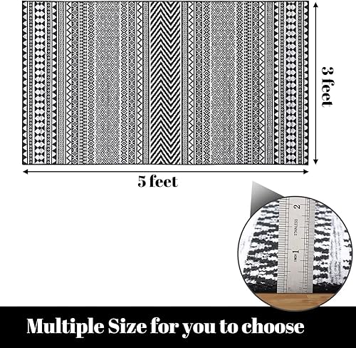 Miniatura 2 de COZYLOOM Alfombra marroquí de 4 x 6 pies, estilo bohemio, geométrica, de felpilla suave, lavable a máquina, alfombra vintage para suelo para sala de