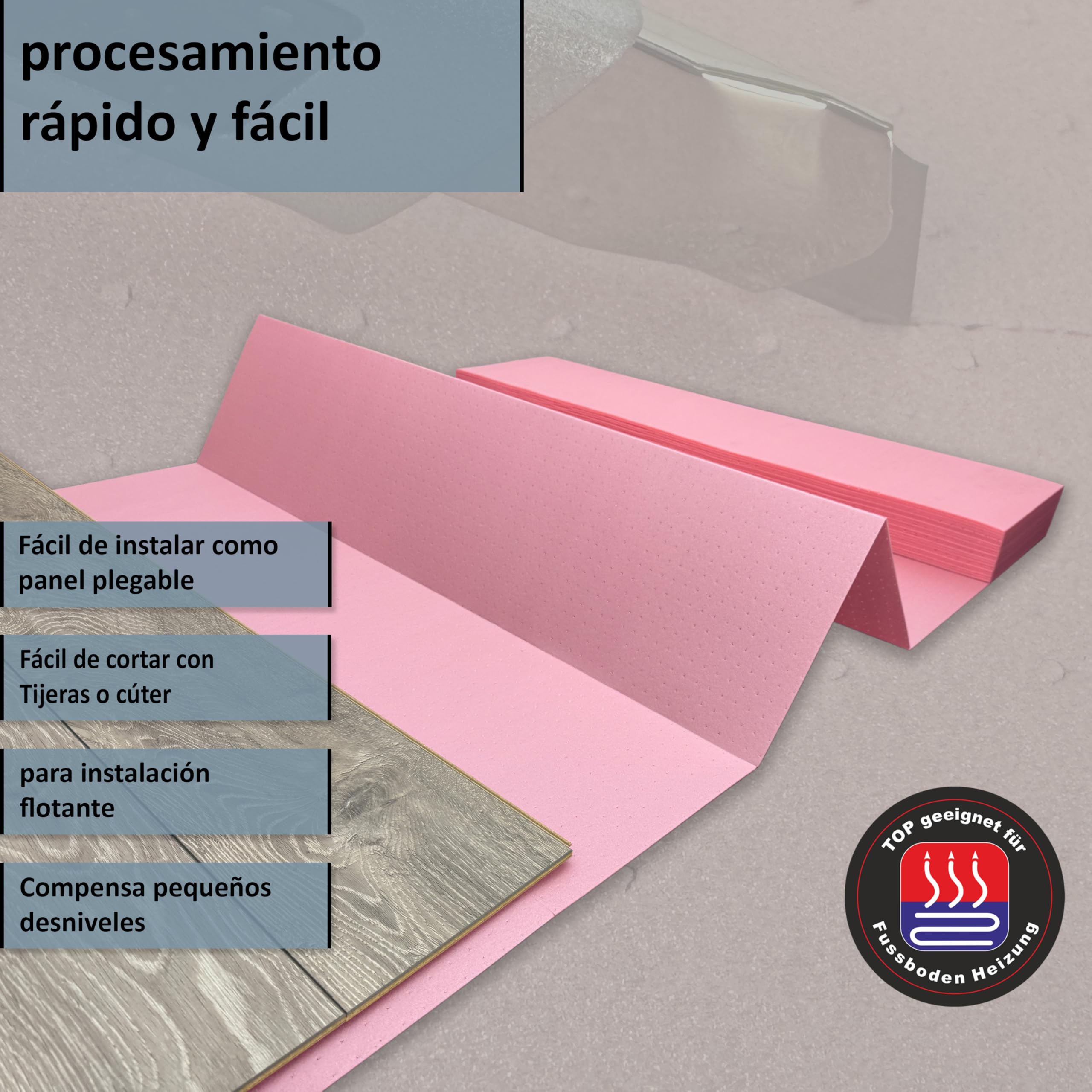 Base para laminado y parquet con aislamiento acústico de impactos para suelo radiante uficell XPS-Quick PLUS, grosor: 1,8 mm (3 paquete | 37,8 m²)