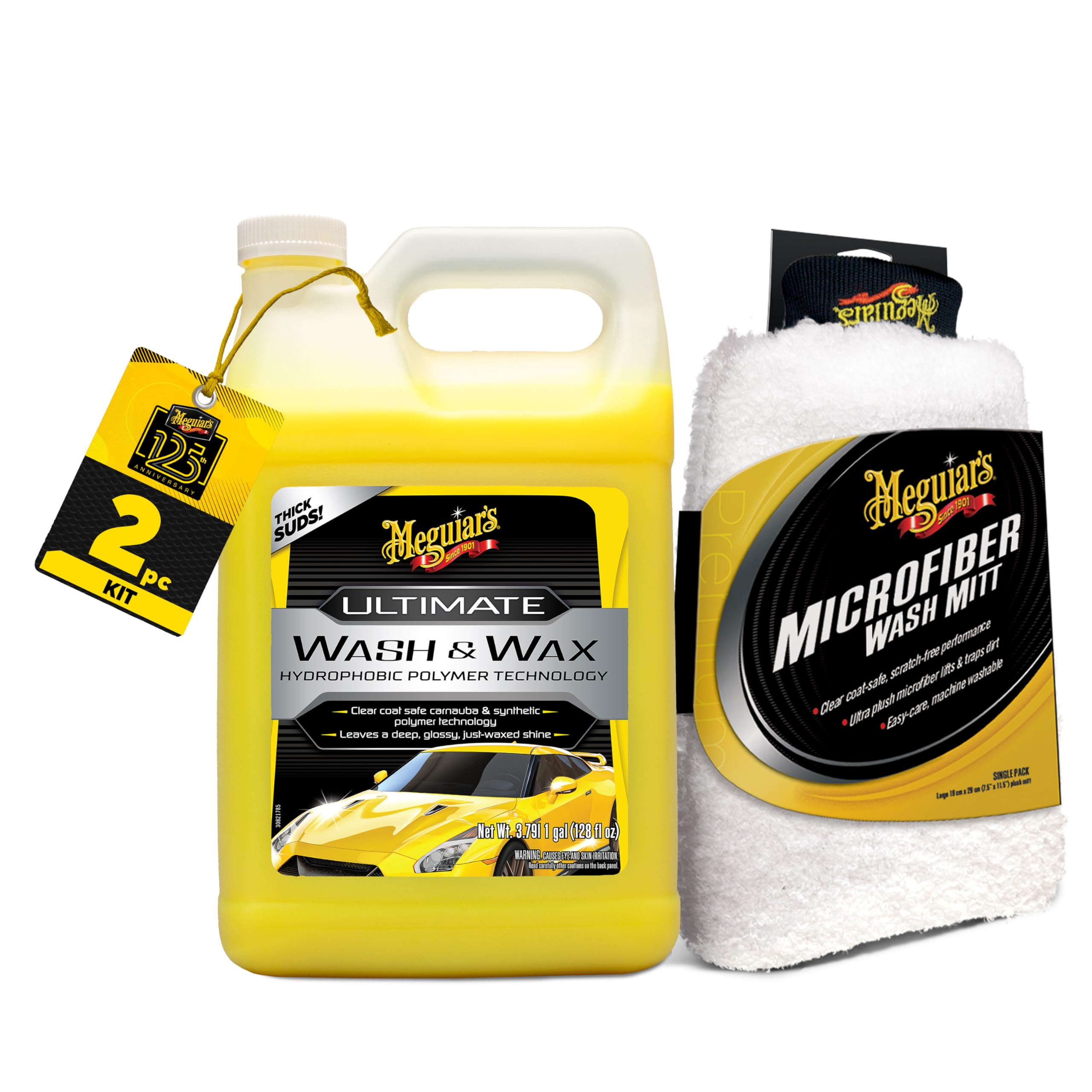 Car Wash Bundle - 1 Gallon Ultimate Wash & Wax, Car Wash Soap with Additional Wax Protection and Microfiber Mitt, Premium Car Wash Mitt - The Perfect Car Wash Kit