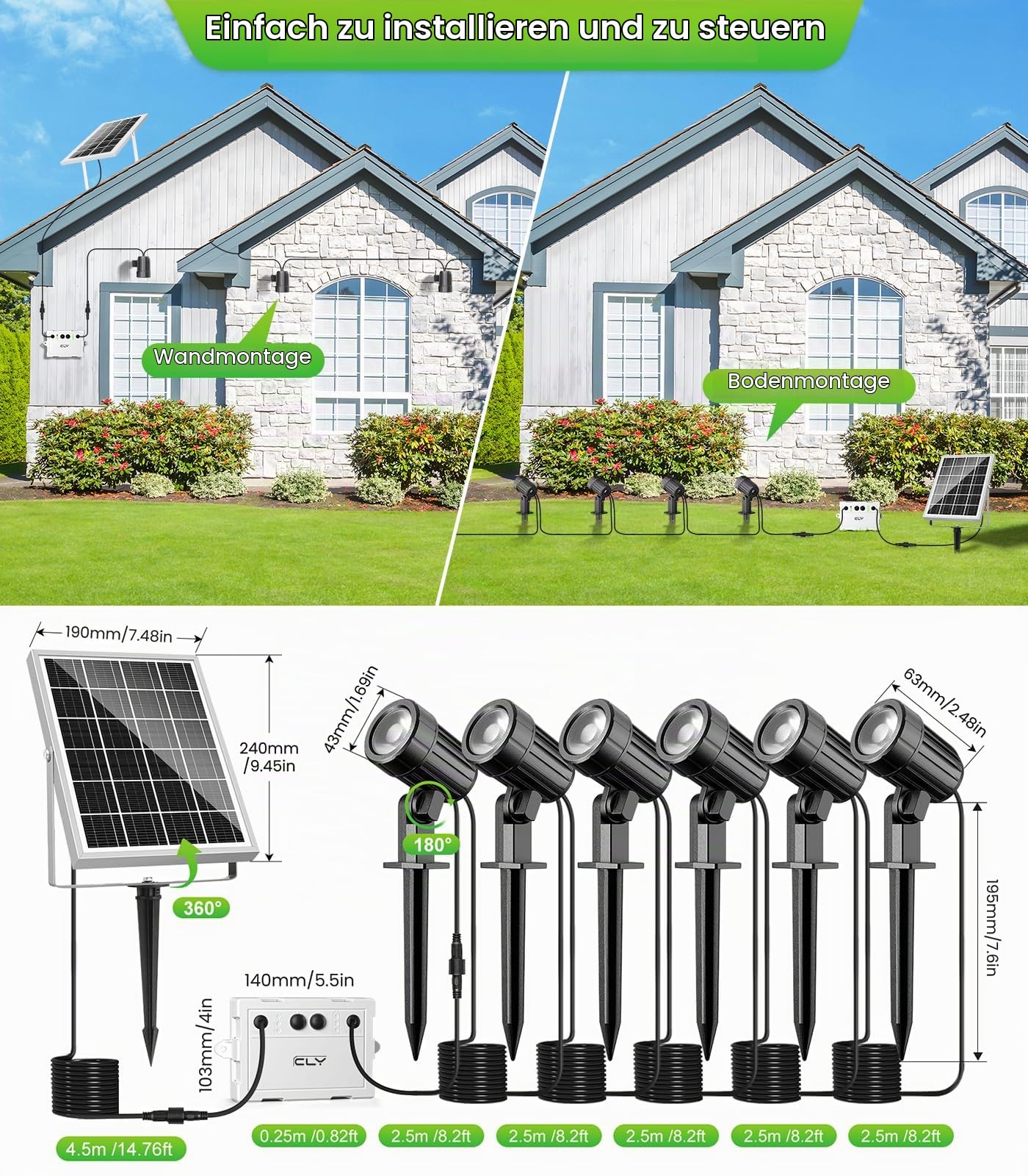 CLY Solar Gartenleuchte Warmweiß 2 Dynamischer Modus 3 Helligkeit | Gartenbeleuchtung Solar Mit Erdspieß 6000MAH IP66 Wasserdicht Solar Strahler Für Außen Garten Terrasse Weihnachten Halloween