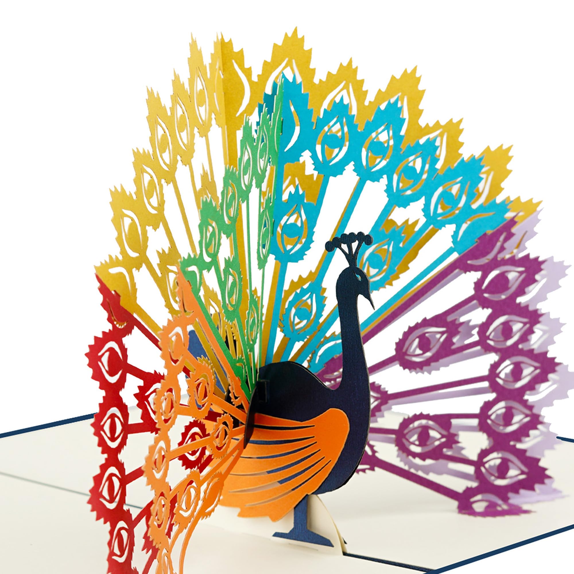 iGifts And Cards Majestic Peacock Paradise - Tarjeta desplegable 3D de 6 x 8 pulgadas, elegante felicitación con tarjeta de notas y sobre, pantalla de plumas coloridas, tarjeta única de cumpleaños,