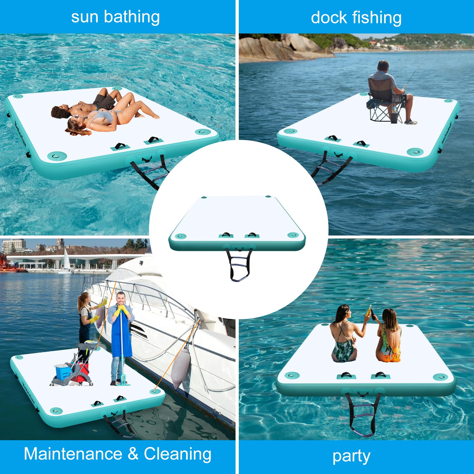 Plataforma Hinchable Flotante con Escalera, Isla Flotante Hinchable para mar Piscina Playa