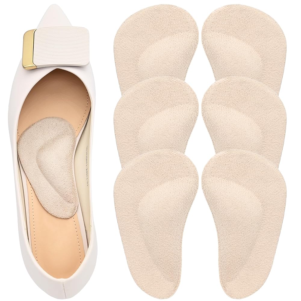 Gel Arch Support, 3 Pairs Shoe Insoles for Flat Feet, Reusable Arch Inserts for Plantar Fasciitis, Adhesive Arch Pad for Relieve Pressure and Foot Pain(Beige)