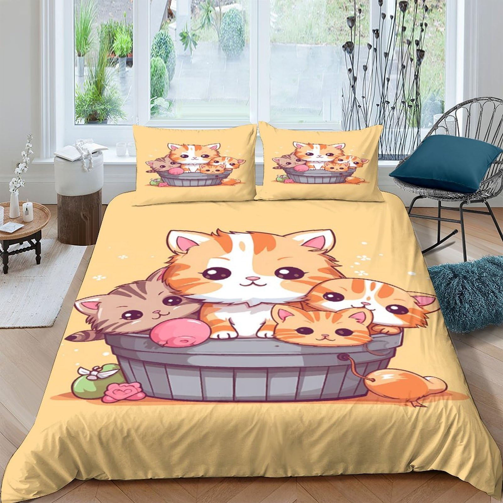 Ctjqhvkz Style-9 3D Printed Orange Tabby Cat Fitted Sheet Microfiber Soft Anti-Slip Cute Kitten Basket Mattress Cover For Bedroom Dorm Easy Care Single（135X200cm）