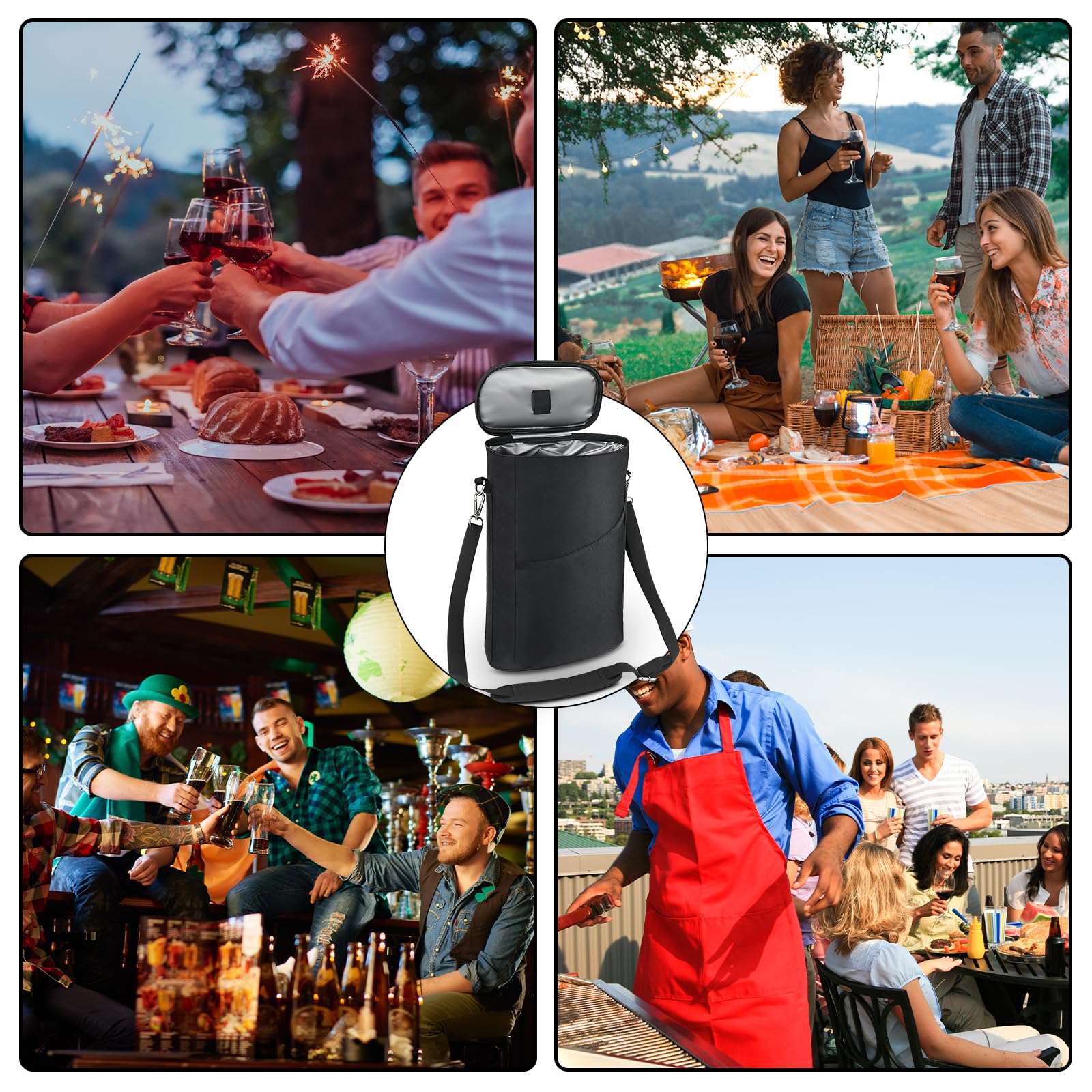 Flaschenkühler pliable Manchon isotherme : WANDGU 2 bouteilles Sac isotherme isolé, Sac isotherme pour bouteilles de vin et de champagne, Grande capacité, pour camping, plage