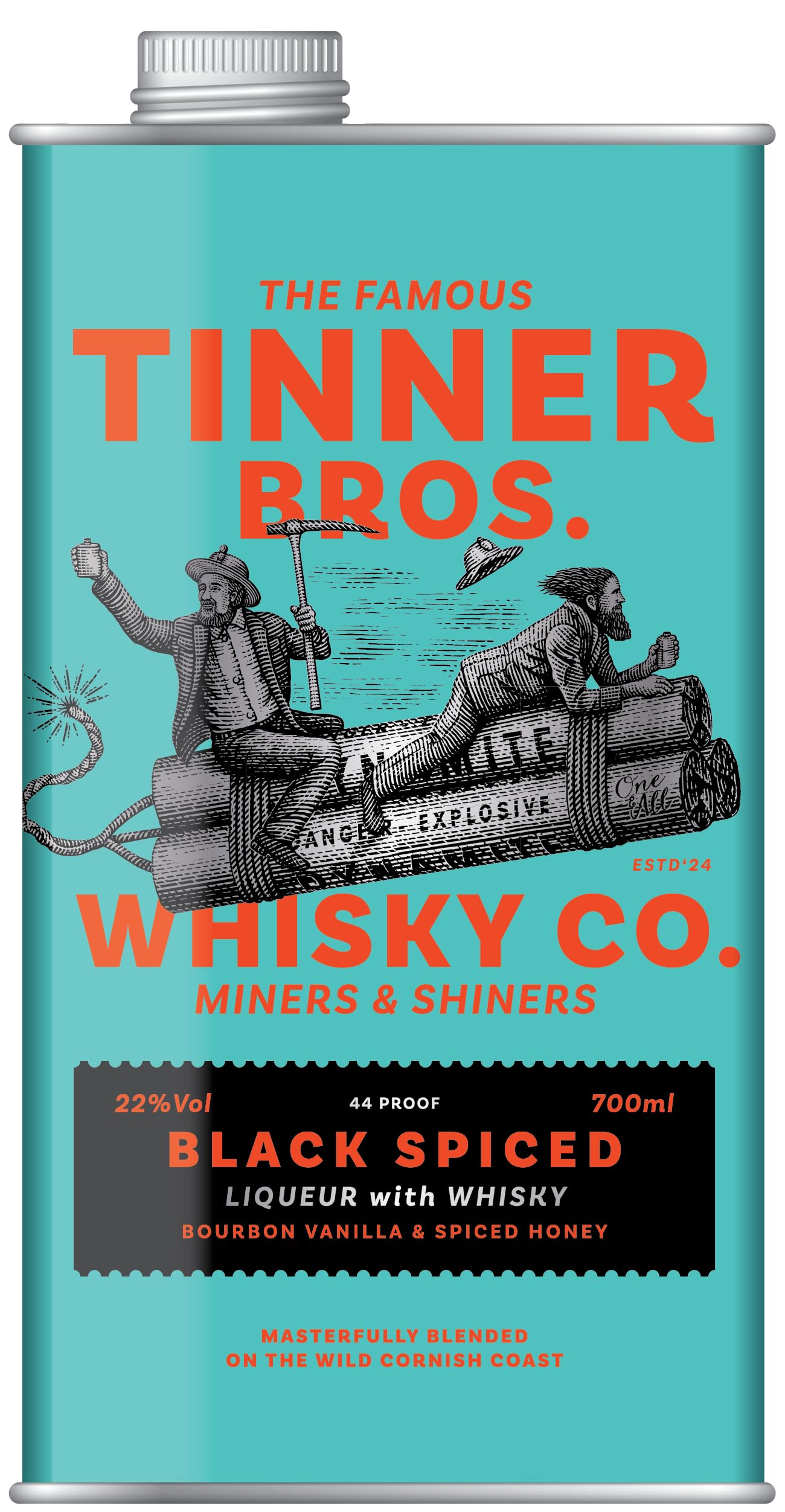 Tinner Bros Black Spiced | Whisky Liqueur | Smooth Vanilla & Spiced Honey | 22% | 70cl | Gift Tin | Enjoy Over Ice, Mix with Cola or Cocktails | Alternative to Bourbon and Spiced Rum