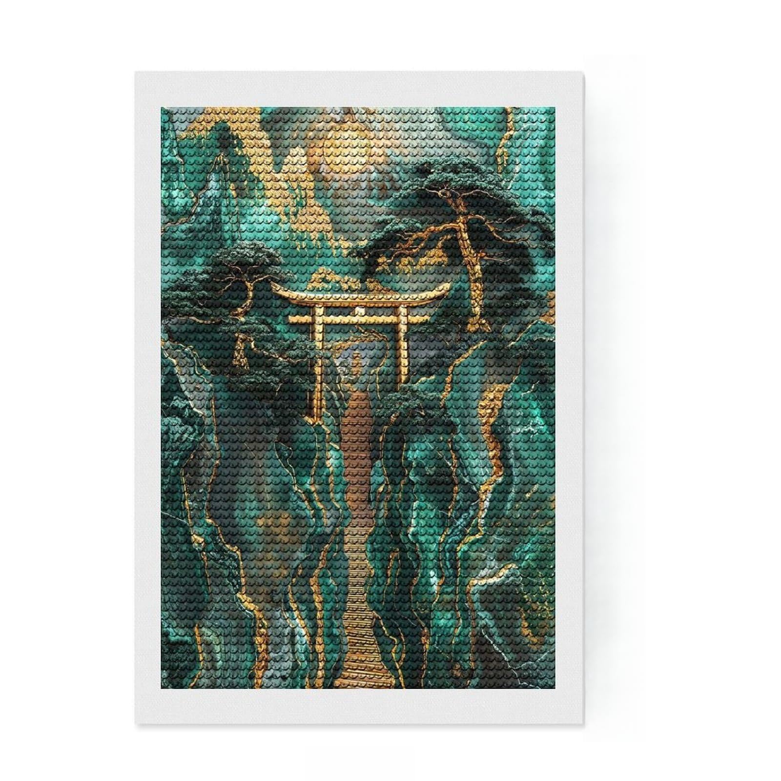 Junmoney Jade Mountain Torii Path Round Drill Diamond Painting 8"x12", Fun Craft Experience, Modern Decor, for Craft Lovers, Holiday Gift Idea