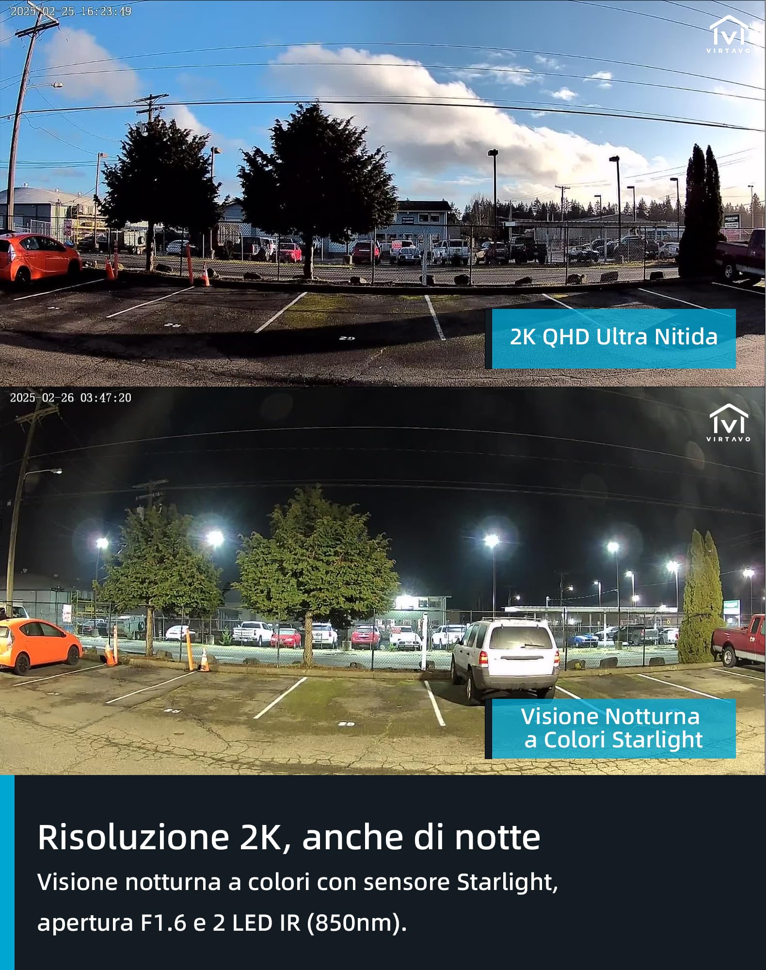 VIRTAVO Telecamera WiFi Esterno Senza Fili a Batteria Visione Notturna Colori Starlight VF1