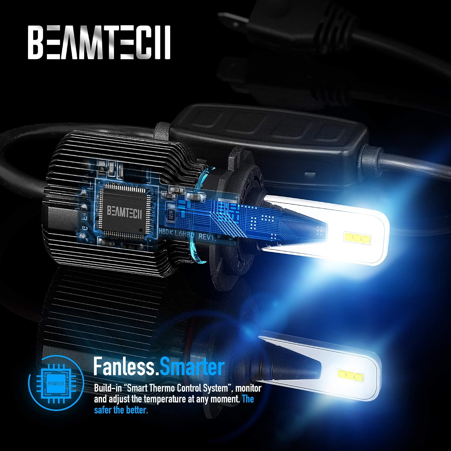 BEAMTECH H11 LED Bulb, 8000LM 40W Fanless CSP Y19 Chips 6500K Xenon White H8 H9 Extremely Bright Conversion Kit Ultra Thin All in One Halogen Replacement