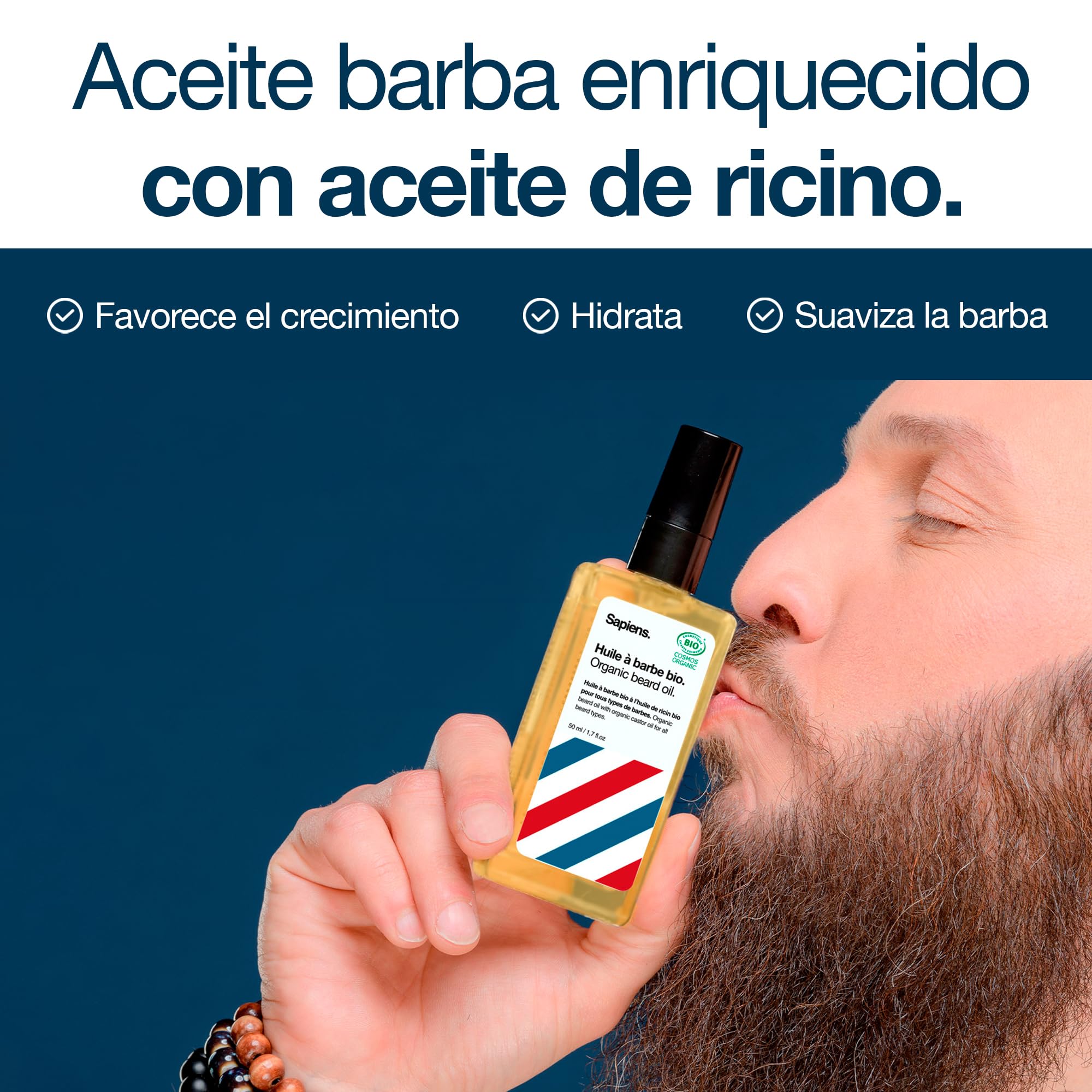 Sapiens Barbershop Kit para Barba Hombre - Aceite Orgánico para Barba + Bálsamo Orgánico para Barba + Cepillo de Cerda de Jabalí - Esenciales para el Cuidado de la Barba Hombre