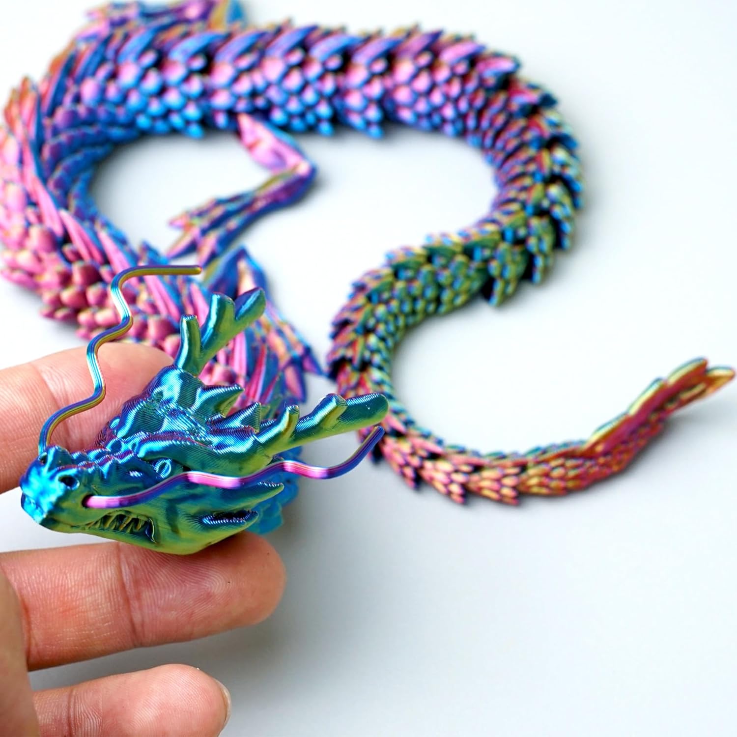 17.8inch 3D Printed Dragon Model,Flexible Realistic Articulated Animal Fidget Toys,Mystery Figurines Gifts for Easter,Executive Desk Funny Décor and Festival Collectible (RBY)