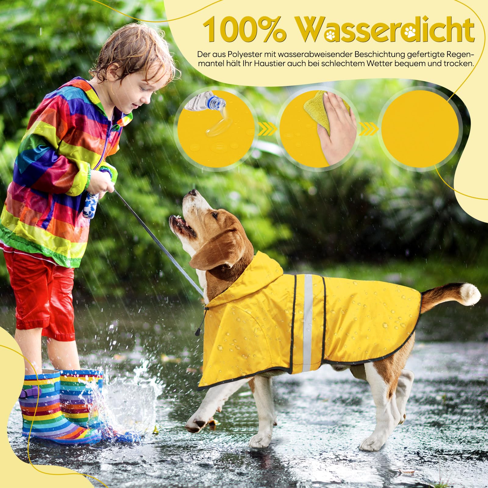 Weesiber Manteau de Pluie Imperméable Réfléchissant pour Chien, Étanche Ultraléger et Aéré, Veste Ajustable pour Animal de Compagnie, Poncho pour Chien(S,Jaune)