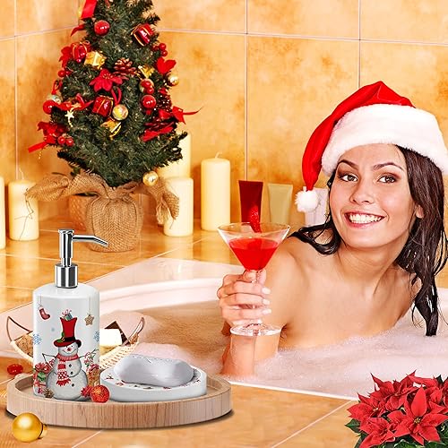 Miniatura 4 de Juego de 4 accesorios de baño de Navidad, decoración de baño de muñeco de nieve, vaso de baño de gnomo, dispensador de jabón de muñeco de nieve,