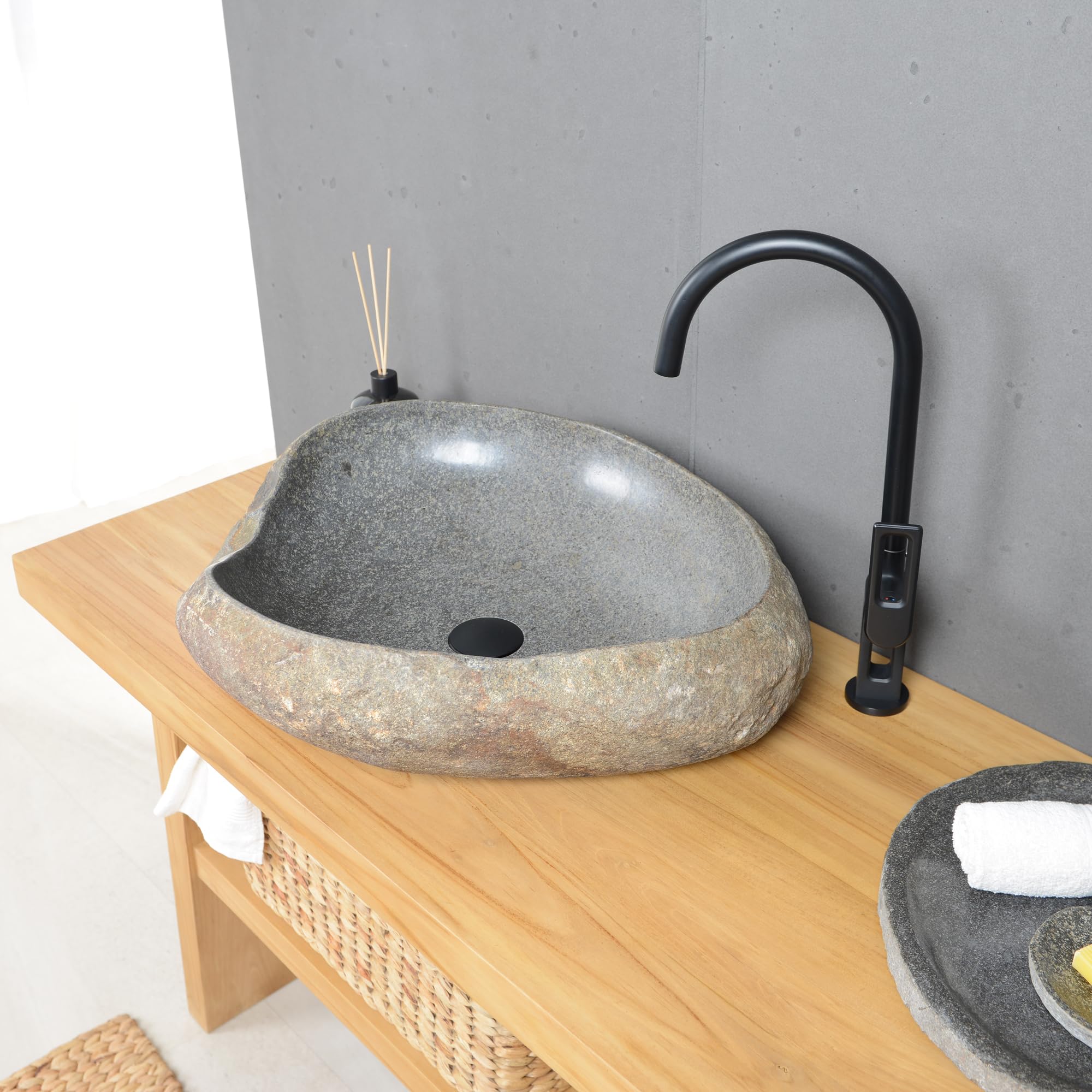Stein Waschbecken Aufsatzwaschbecken aus Naturstein 60 cm Granitwaschbecken Flussstein Wohnfreuden