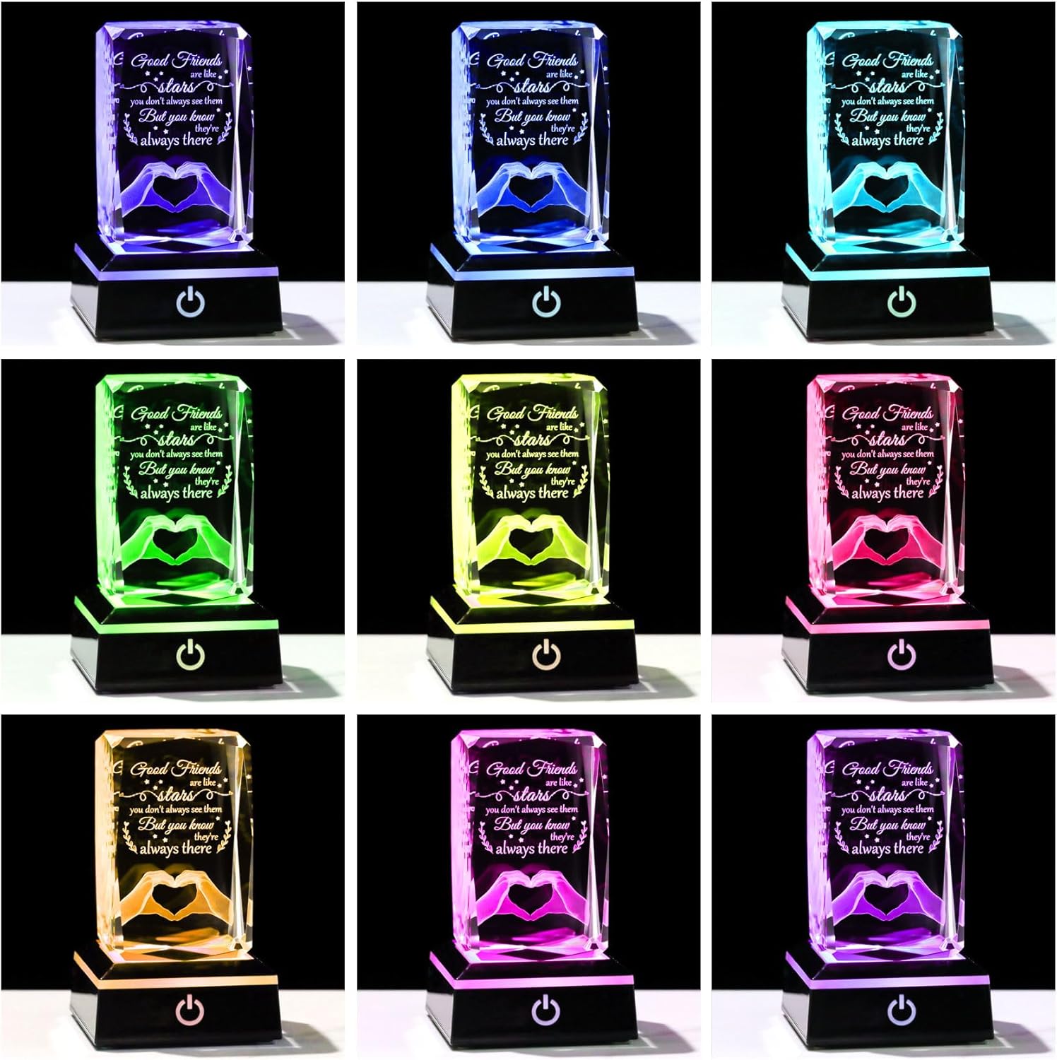 Enjinkail Bestfriend Unique Gifts for Women Birthday Crystal Keepsake with Colorful Led Base, 3D Engraved Friendship Plaque Bestie Gifts for Graduation Valentines Christmas Mothers Day - Image 2