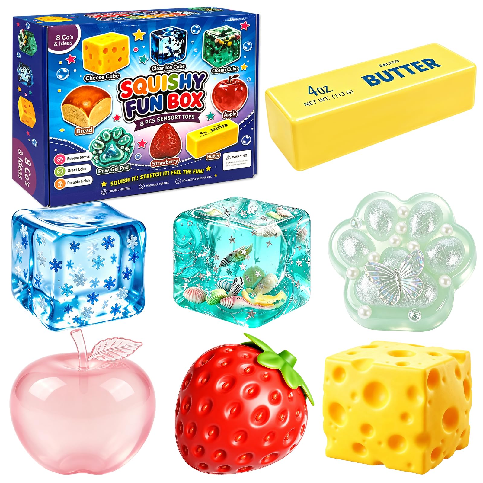 8PCS Squishy Set, Glitter Squishies Set