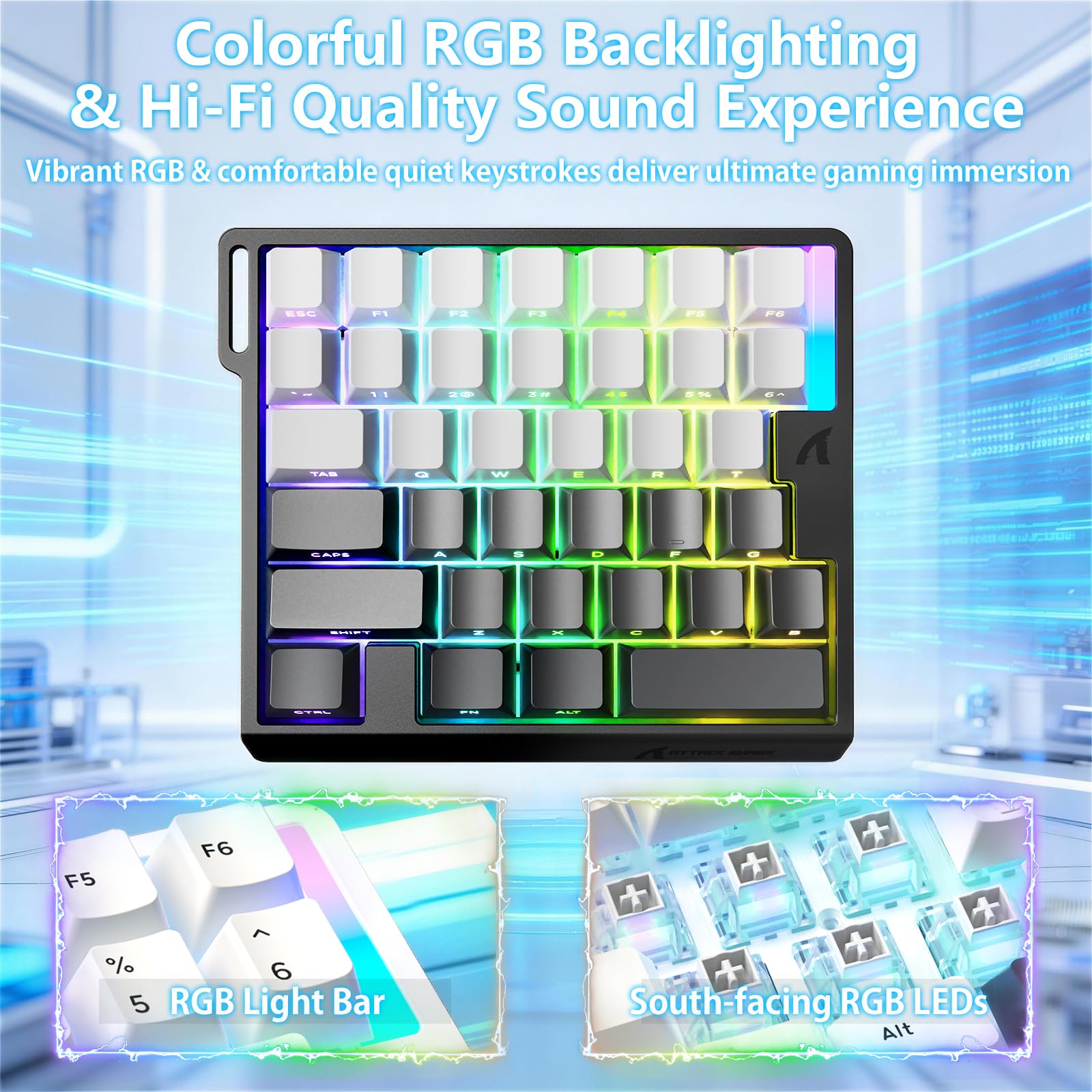 MAMBASNAKE ATTACK SHARK M36 HE Tastiera Gaming Monoposto 8000Hz Rapid Trigger, 36 Tasti Cablati Interruttore Magnetico, Precisione RT 0,01mm, SOCD & DKS, Retroilluminazione RGB, PC/Mac, Chiaro Di Luna
