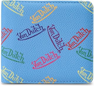 Von Dutch Bi-Fold Wallet, Vegan Leather, Slim (Classic Multi Logo, Blue)